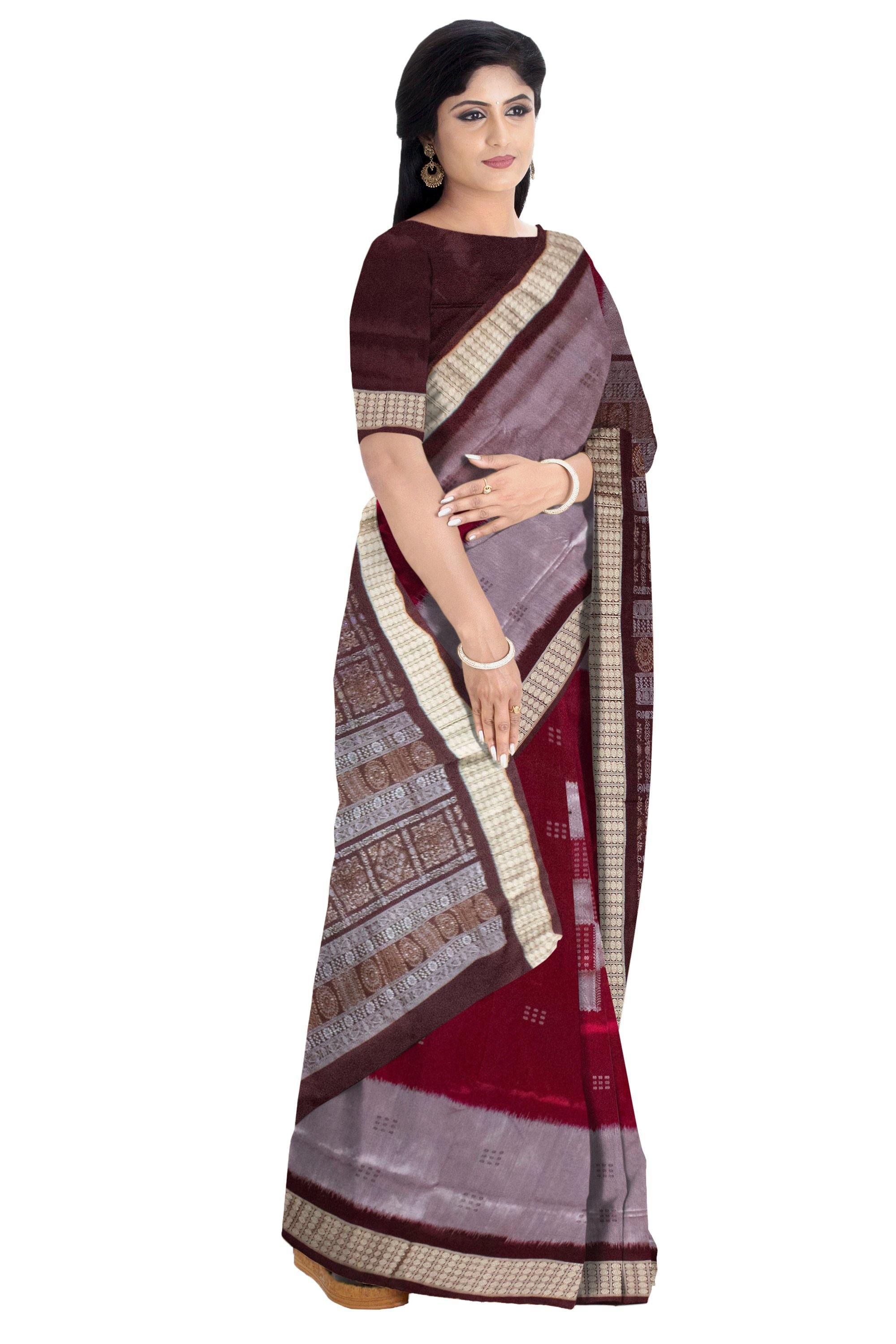 Maroon color Sapta Bomkei Pata saree with louse piece. - Koshali Arts & Crafts Enterprise