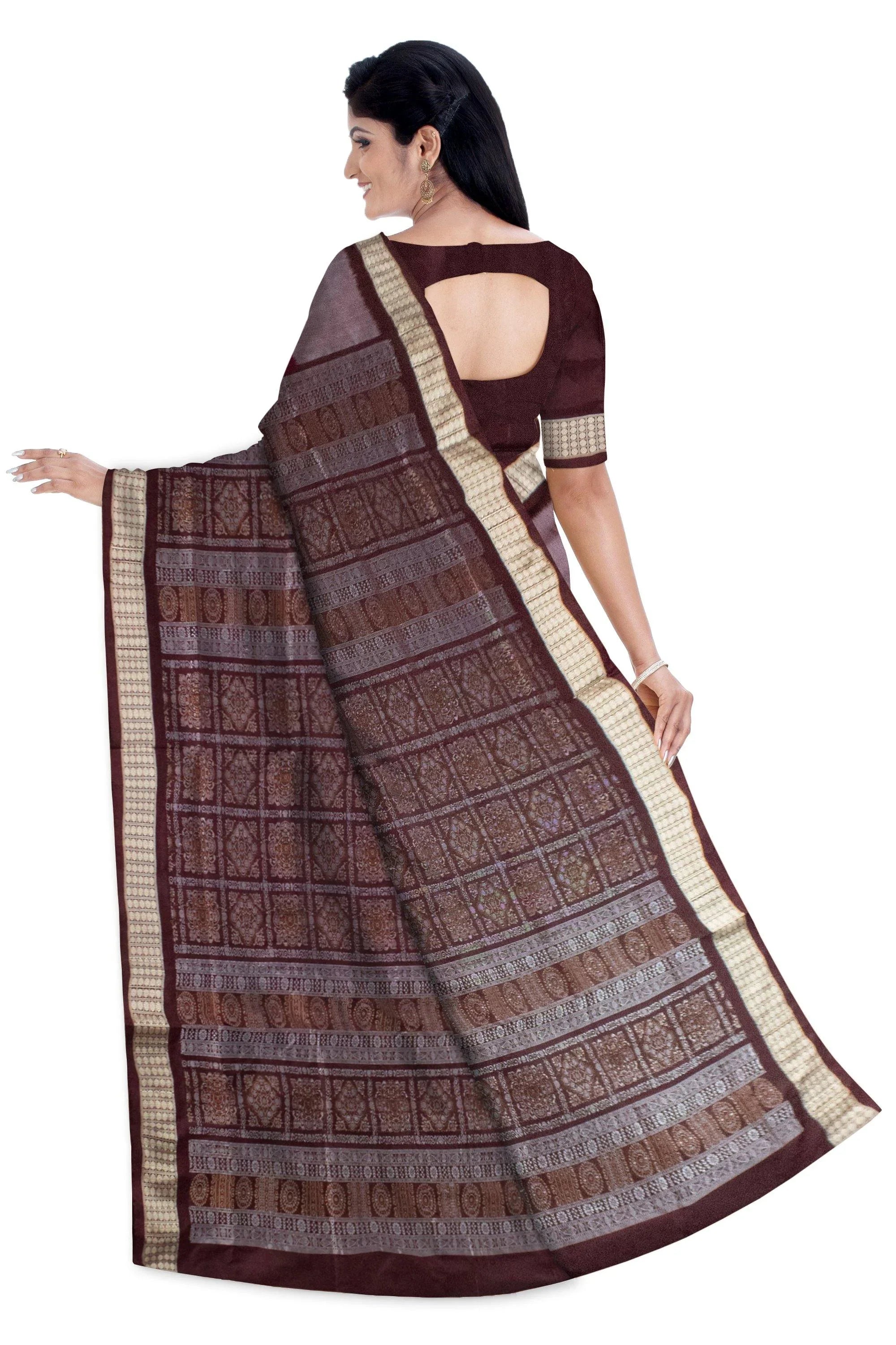 Maroon color Sapta Bomkei Pata saree with louse piece. - Koshali Arts & Crafts Enterprise