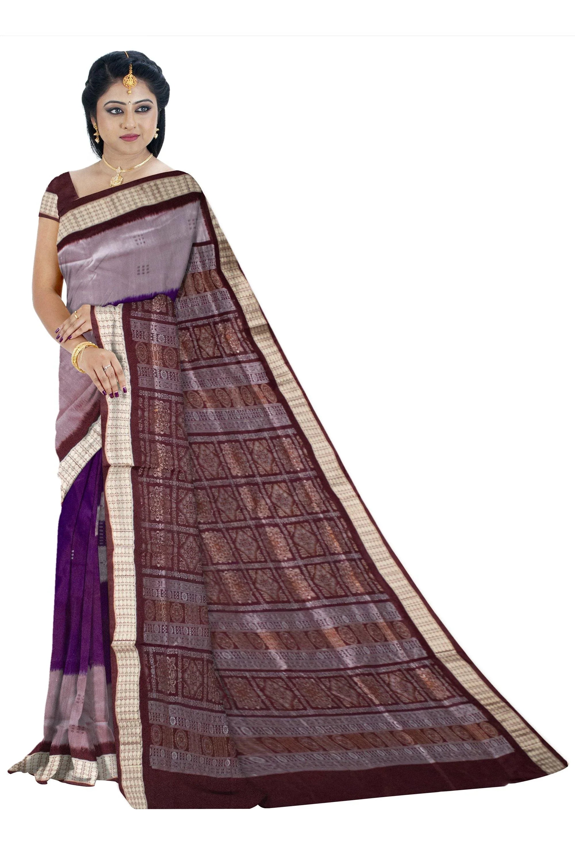 Violet color Sapta Bomkei Pata saree with Blouse piece. - Koshali Arts & Crafts Enterprise