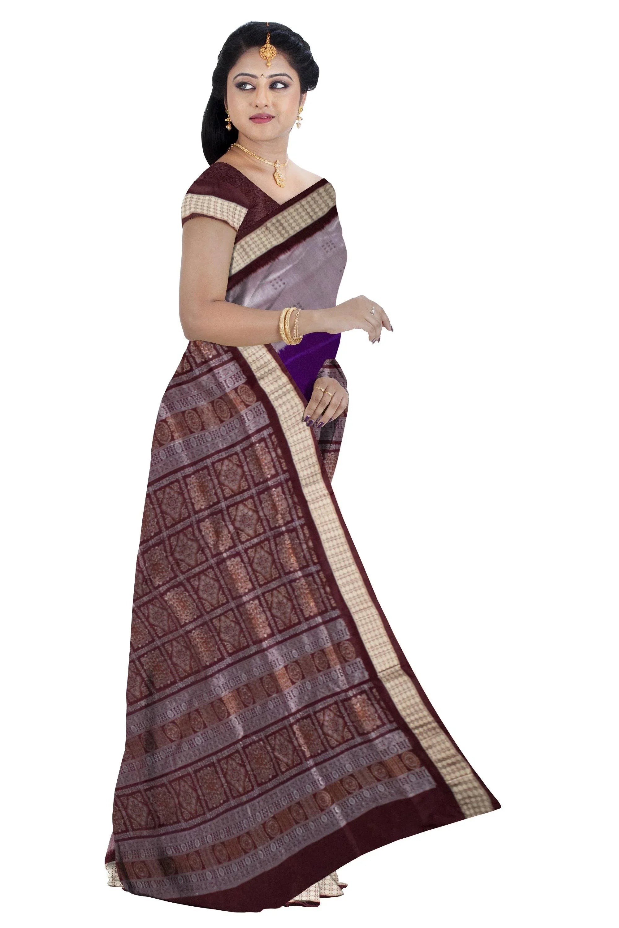 Violet color Sapta Bomkei Pata saree with Blouse piece. - Koshali Arts & Crafts Enterprise