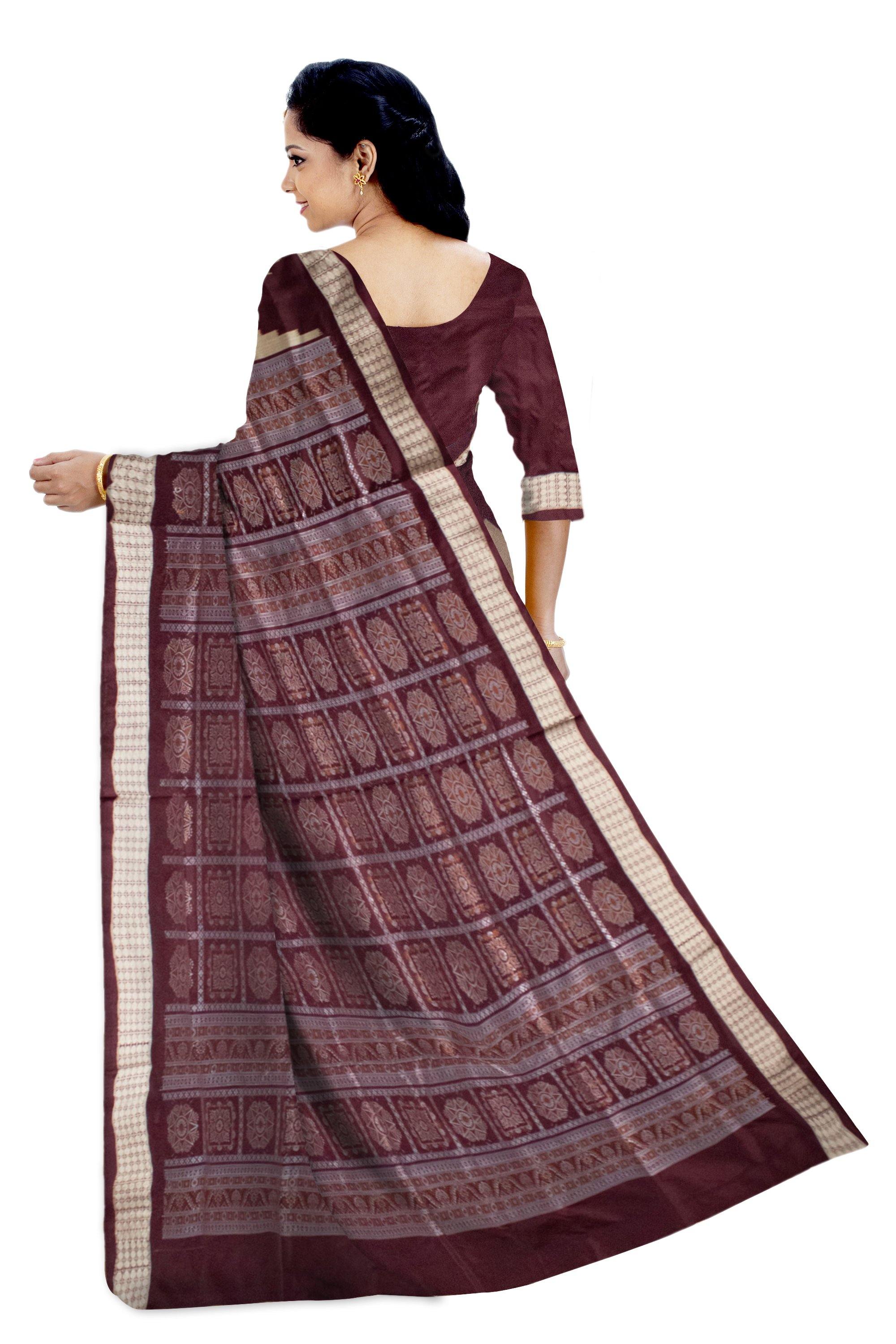 Kumbha design and pasapali print in body, exclusive pata saree, in Ghee color. Available with blouse piece. - Koshali Arts & Crafts Enterprise
