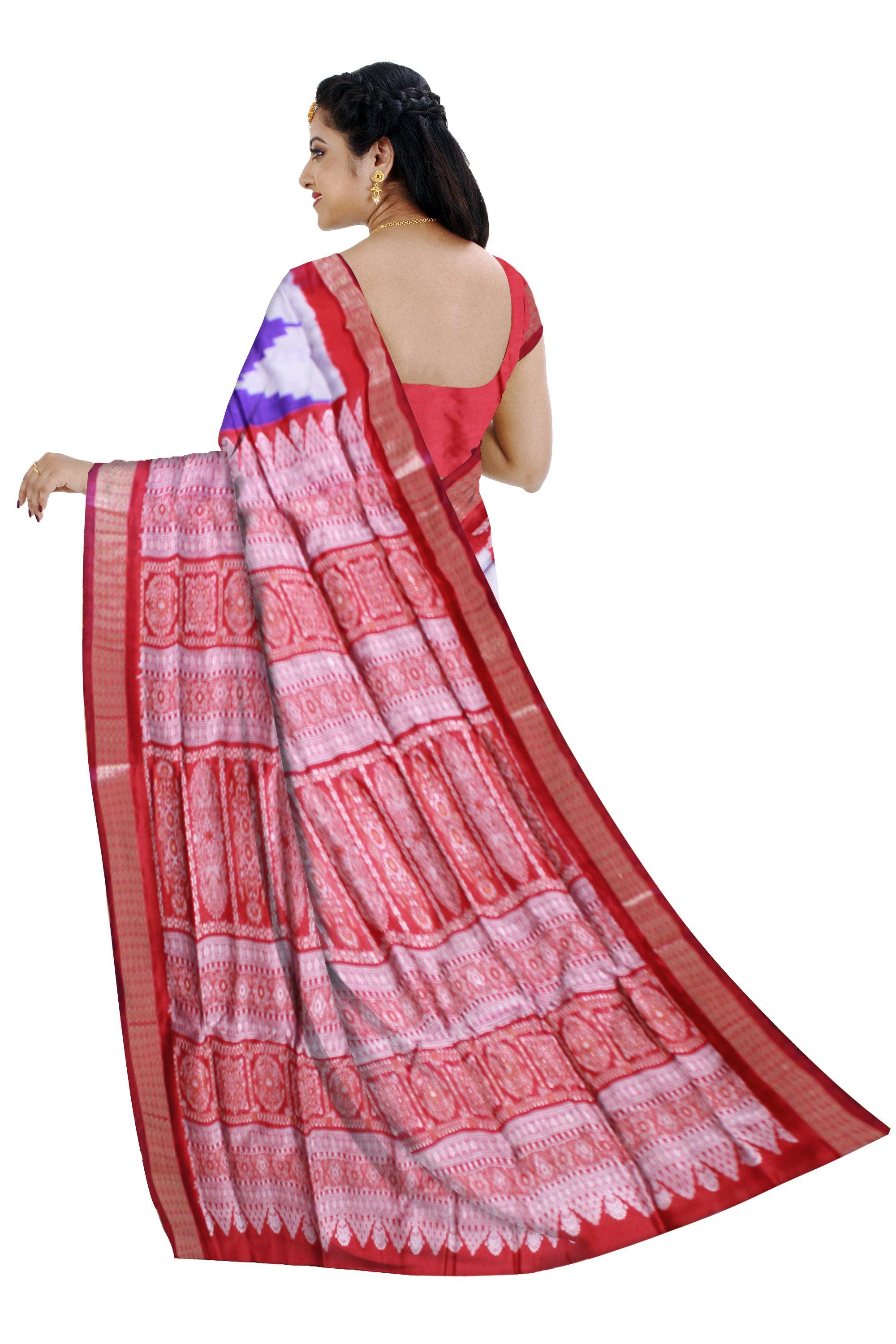 Kumbha design and pasapali print in body, exclusive pata saree, in violet color. Available with blouse piece. - Koshali Arts & Crafts Enterprise