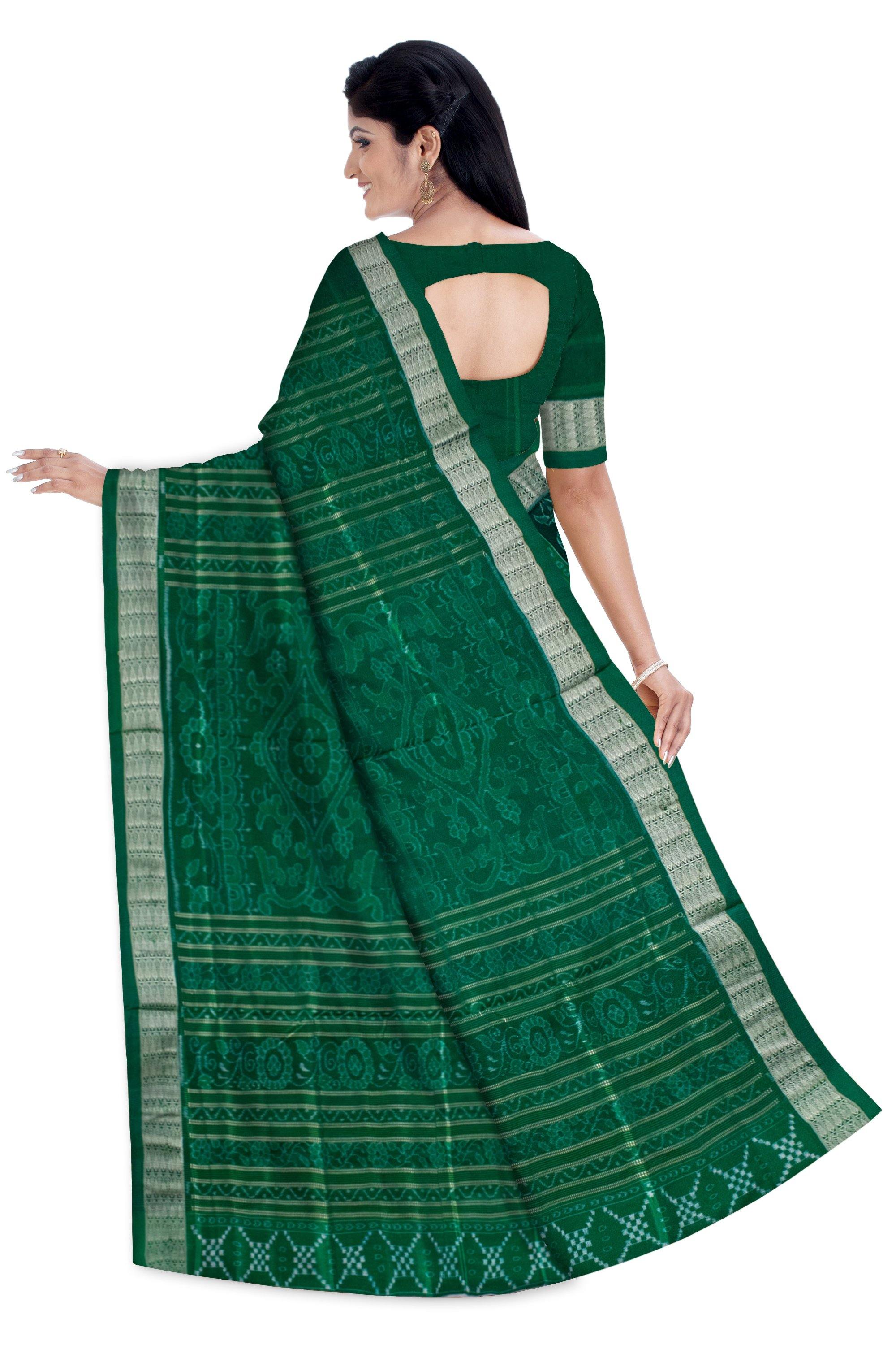 Authentic Pata saree in Green color and Sapta print. With blouse piece - Koshali Arts & Crafts Enterprise
