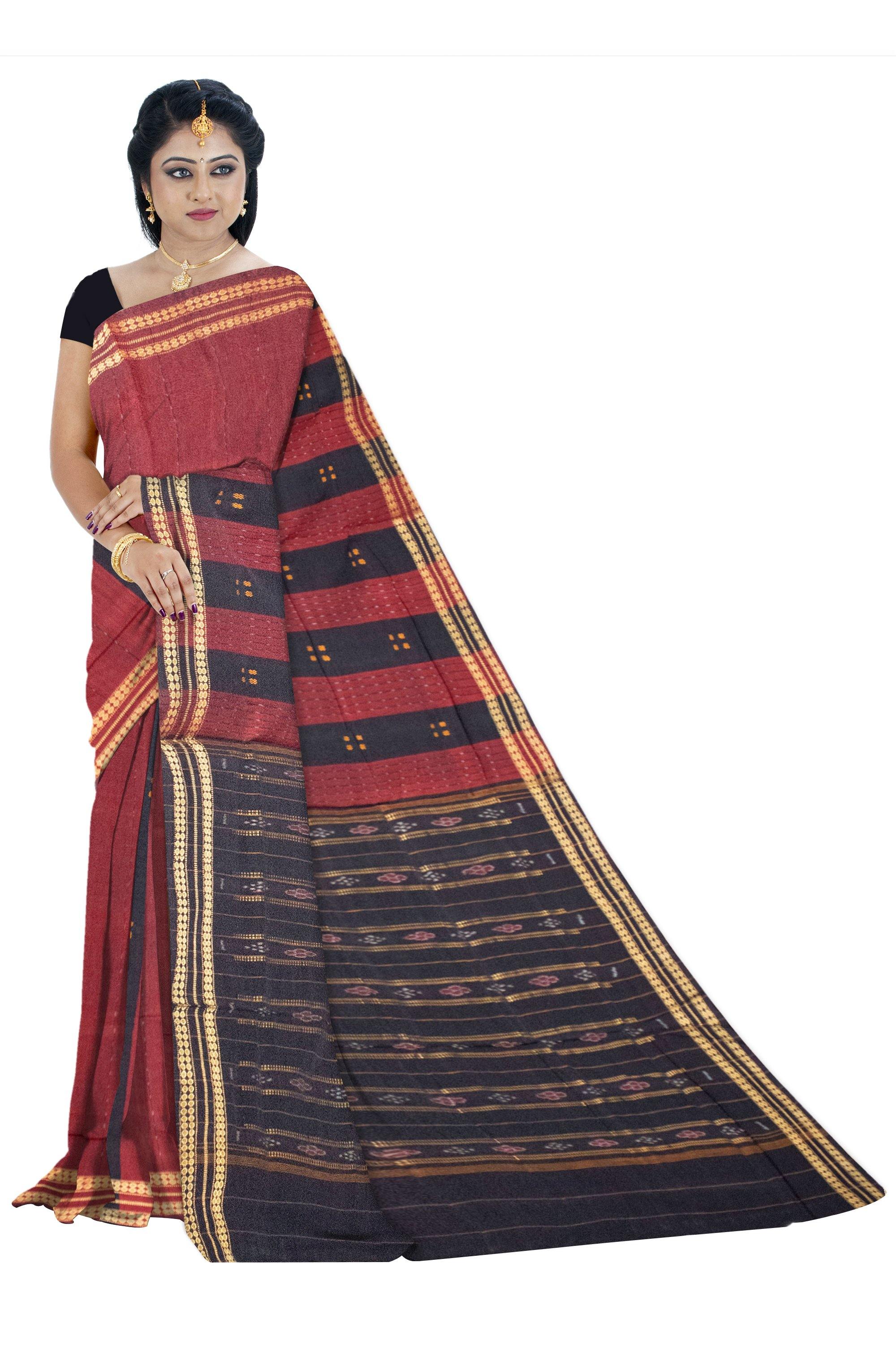 Maroon color Pure cotton Sambalpuri saree - Koshali Arts & Crafts Enterprise