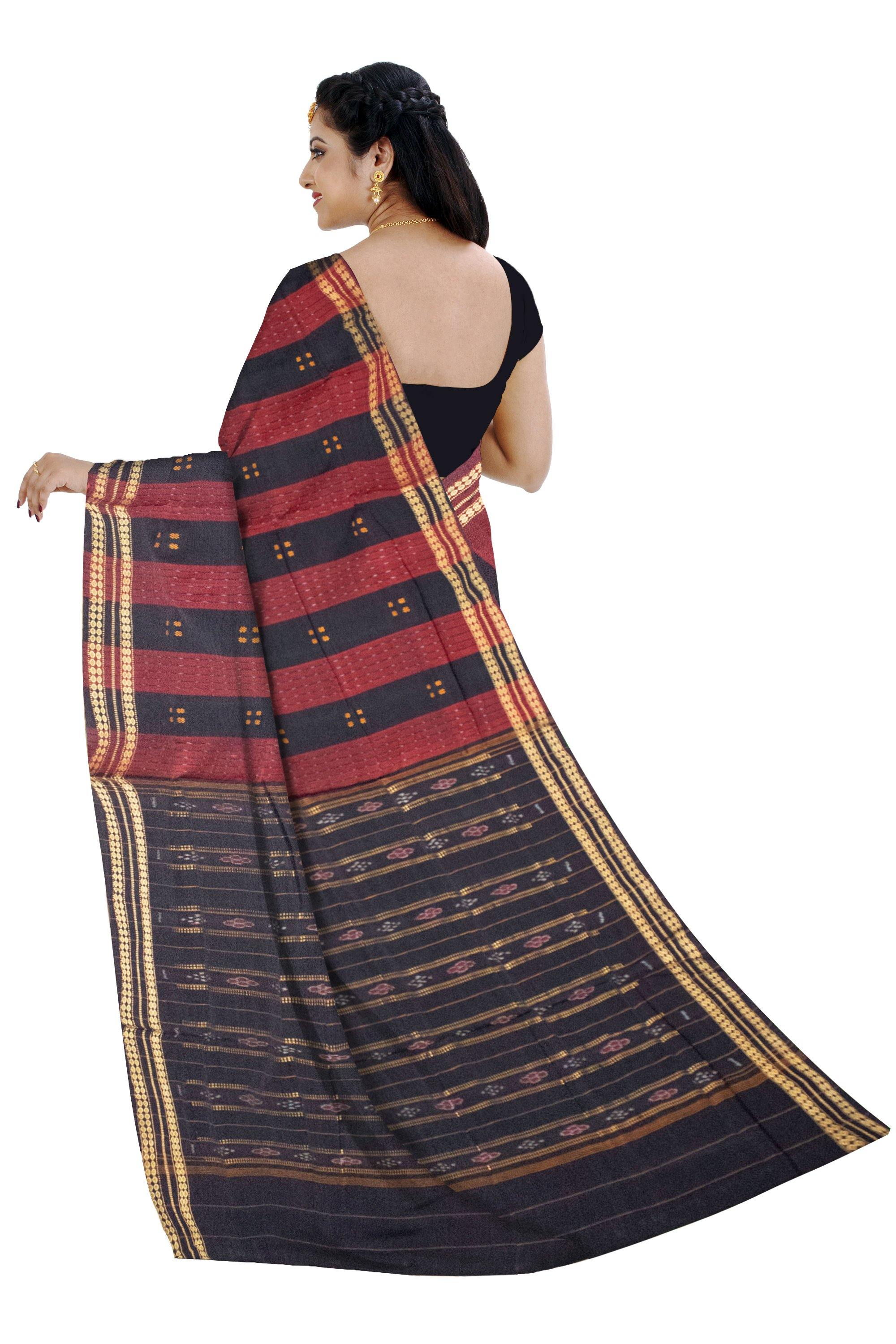 Maroon color Pure cotton Sambalpuri saree - Koshali Arts & Crafts Enterprise