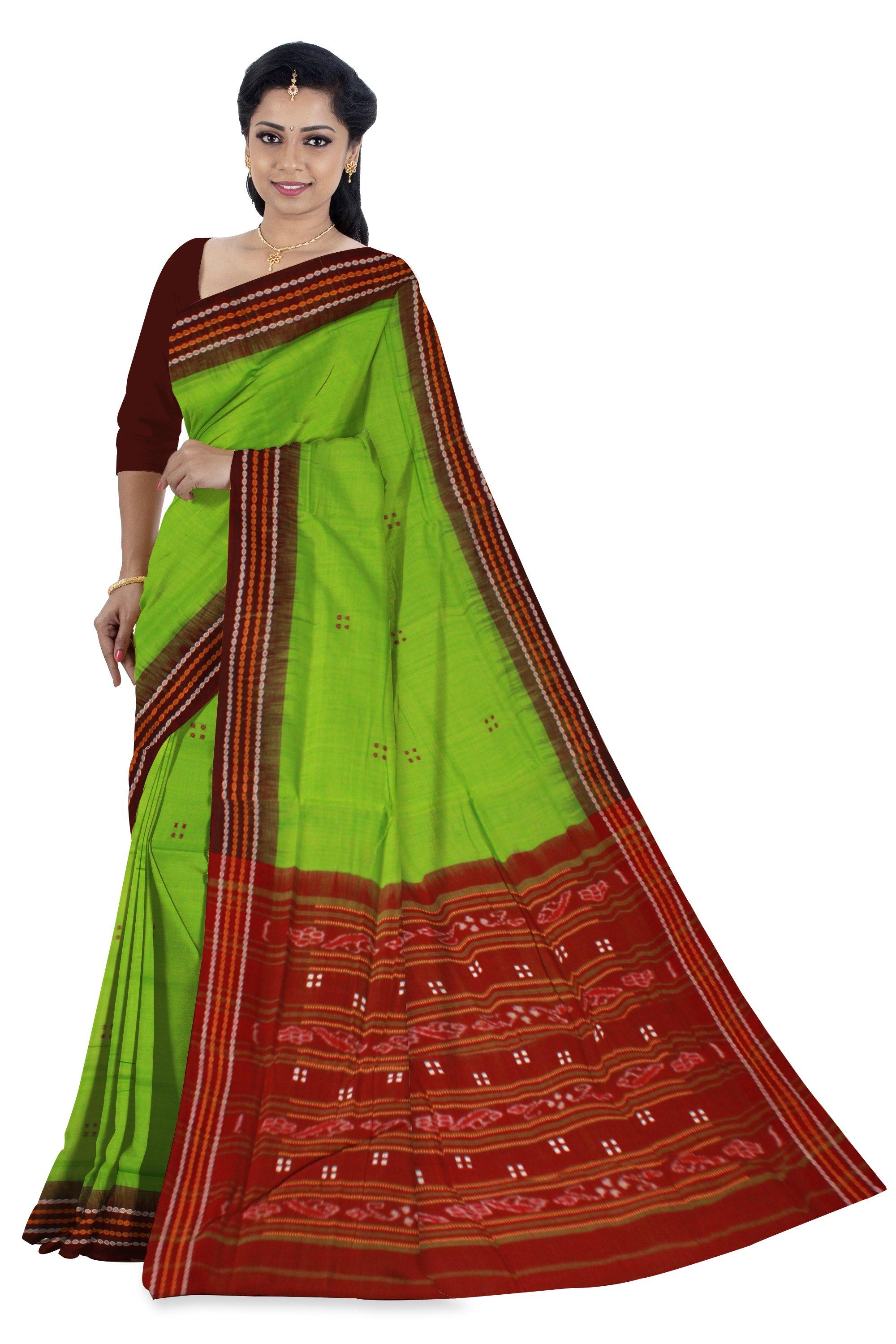 Latest design Sambalpuri cotton saree in Green color without blouse piece - Koshali Arts & Crafts Enterprise