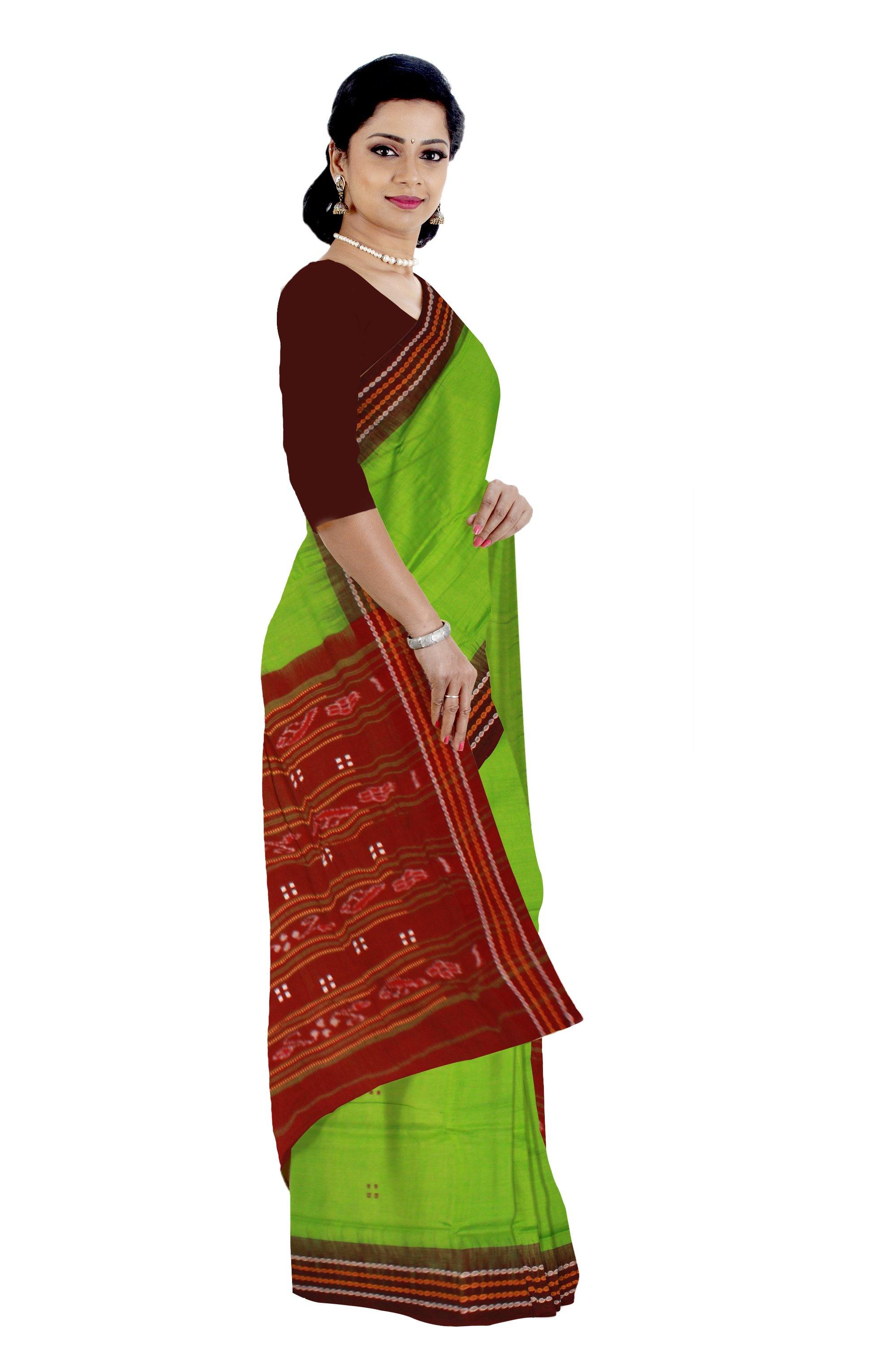 Latest design Sambalpuri cotton saree in Green color without blouse piece - Koshali Arts & Crafts Enterprise