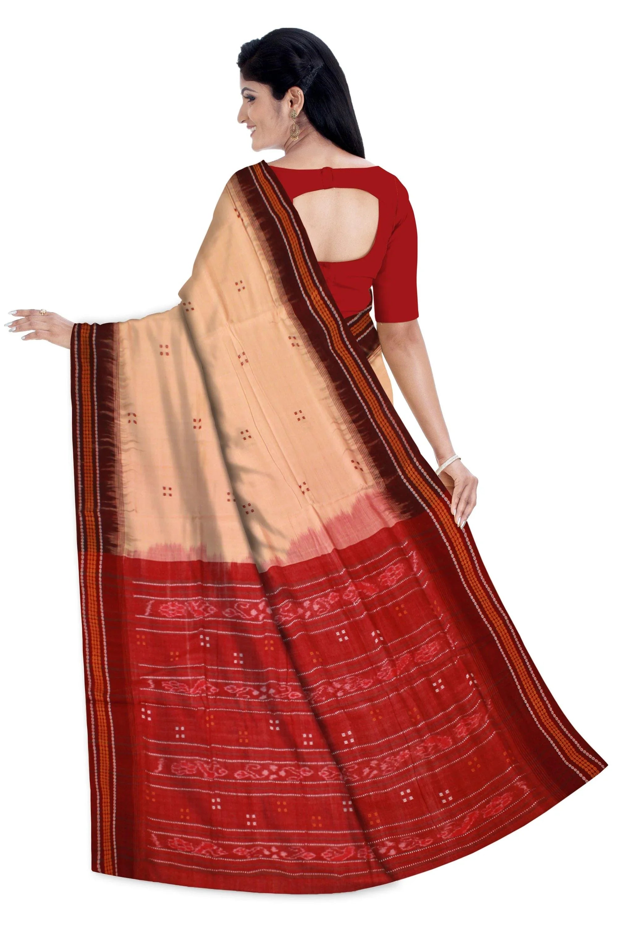 Mattha with maroon color cotton saree, without blouse piece. - Koshali Arts & Crafts Enterprise