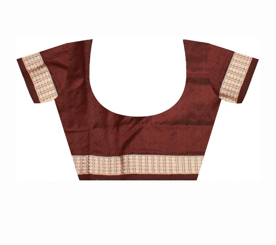 Light Green Pata saree with Brown mix, With blouse piece. - Koshali Arts & Crafts Enterprise