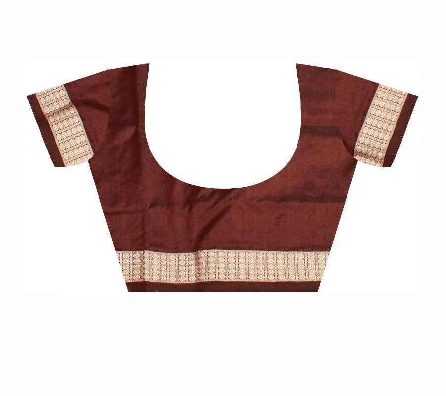 Light Green Pata saree with Brown mix, With blouse piece. - Koshali Arts & Crafts Enterprise