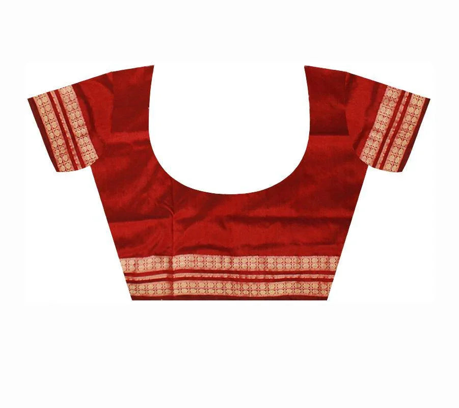 Blue and Maroon mix Doll Print Pata saree with blouse piece. - Koshali Arts & Crafts Enterprise