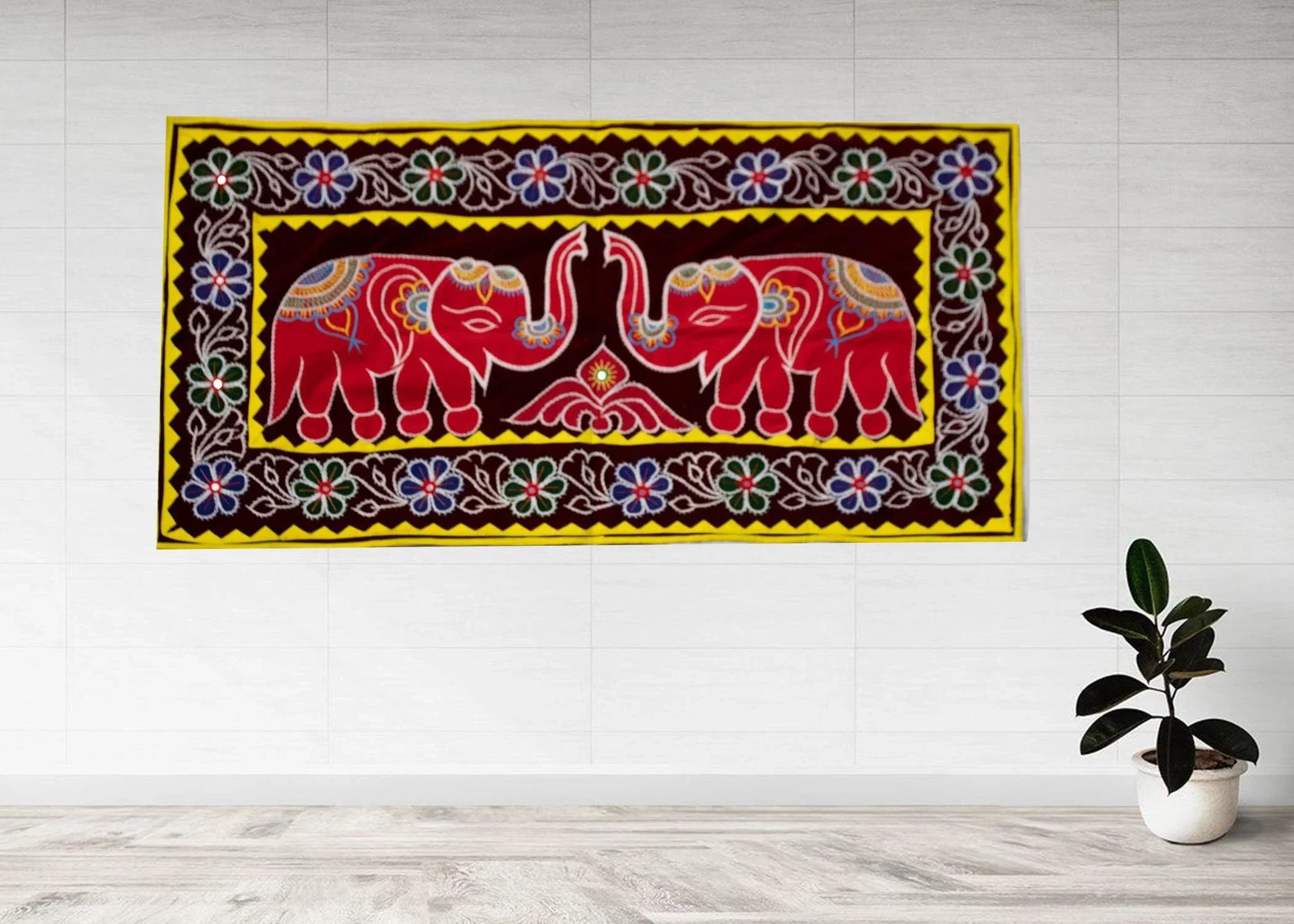 Elephant Handcrafted Pipili Applique Work Chandua Wall Hanging Home Decor. - Koshali Arts & Crafts Enterprise