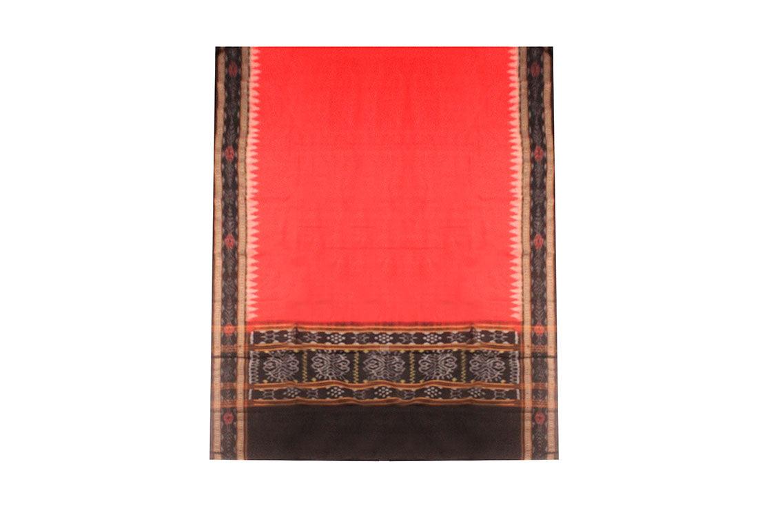 Handloom Pure Cotton Special Sambalpuri Dupata in Orange and Black color. - Koshali Arts & Crafts Enterprise