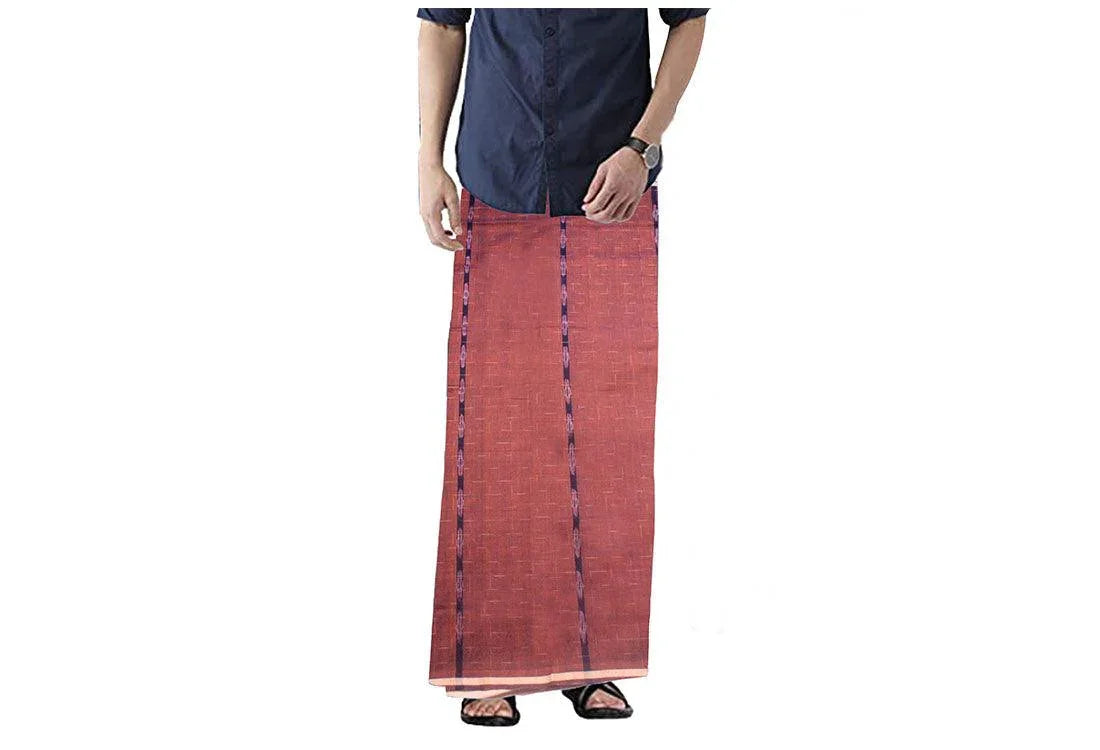 Maroon color Handloom Pure Cotton Special Sambalpuri Lungi of 2.25 mtr For Men. - Koshali Arts & Crafts Enterprise