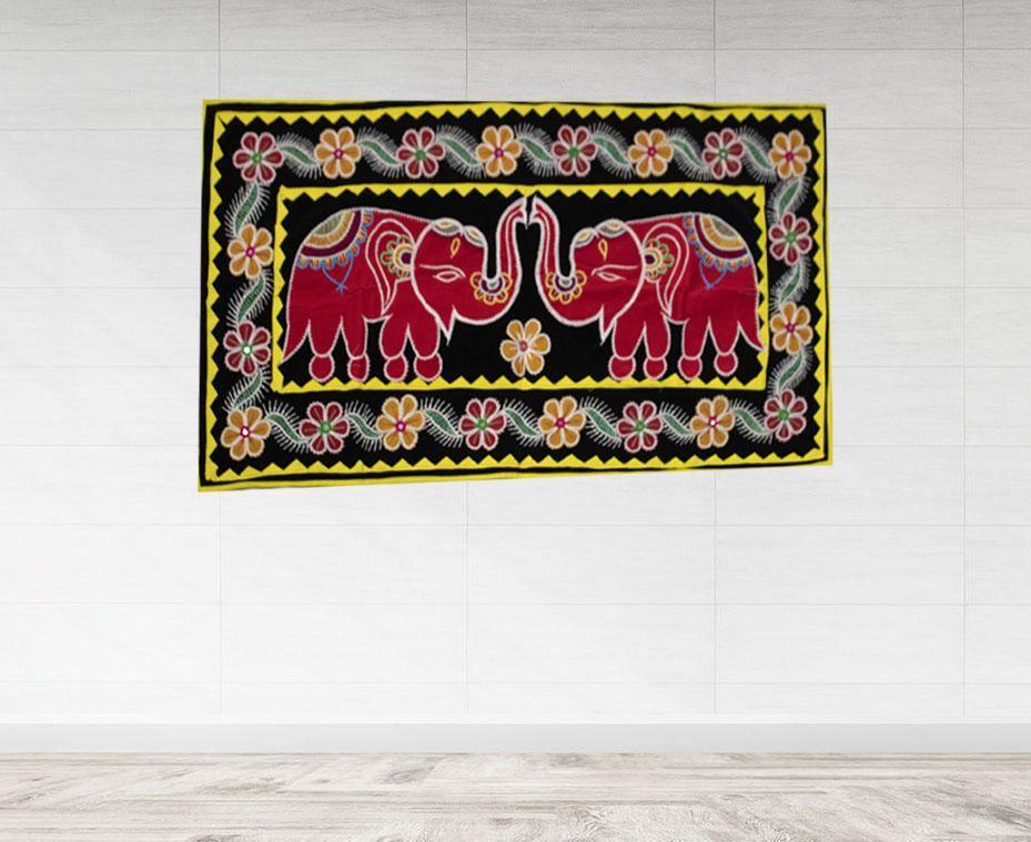 Elephant Handcrafted Pipili Applique Work Chandua in black and red color, Wall Hanging Home Decor. - Koshali Arts & Crafts Enterprise