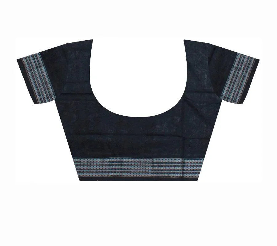 Tribal IKAT pattern Bluish Grey Sambalpuri cotton saree - Koshali Arts & Crafts Enterprise