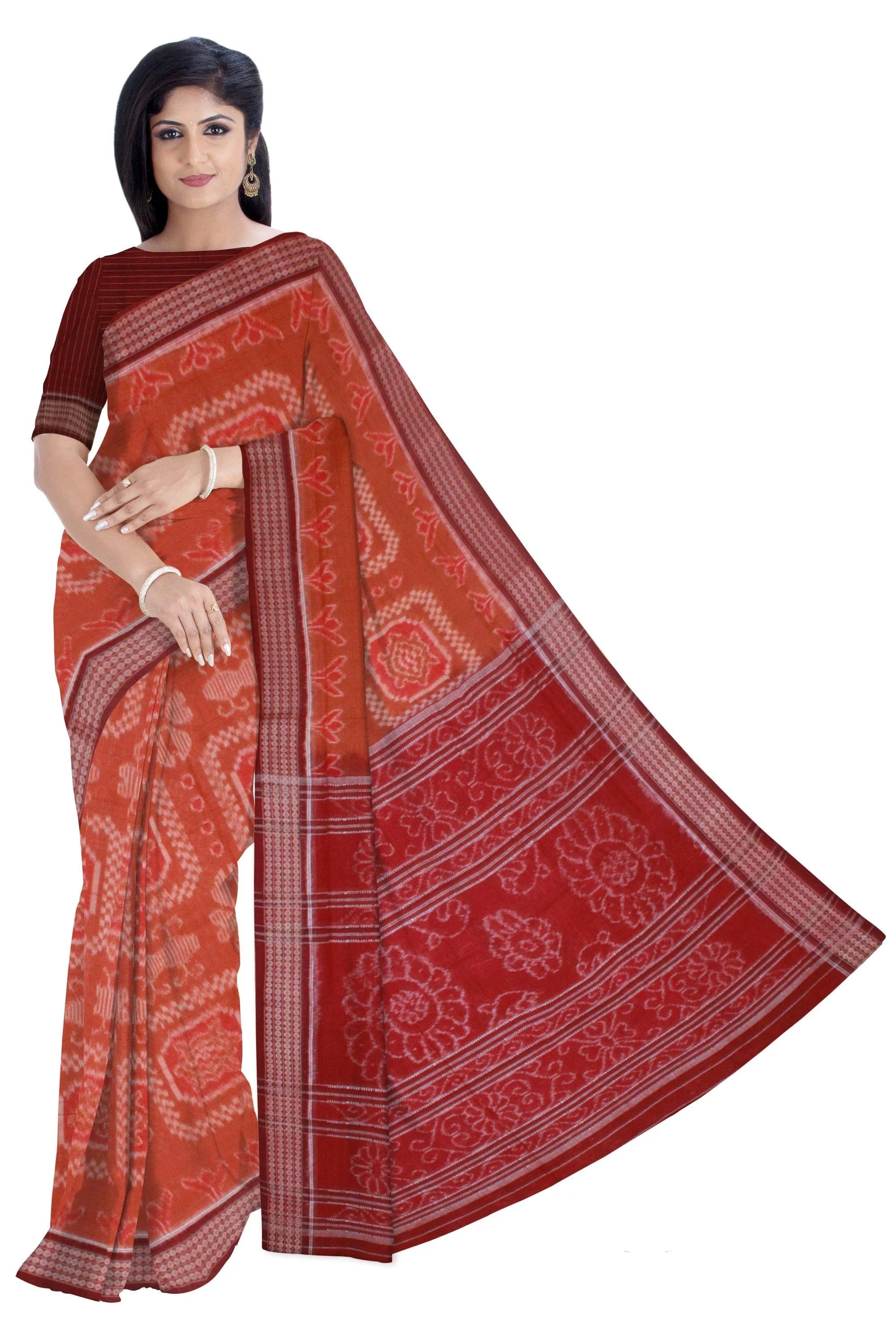 Light Maroon Cotton Saree - Koshali Arts & Crafts Enterprise