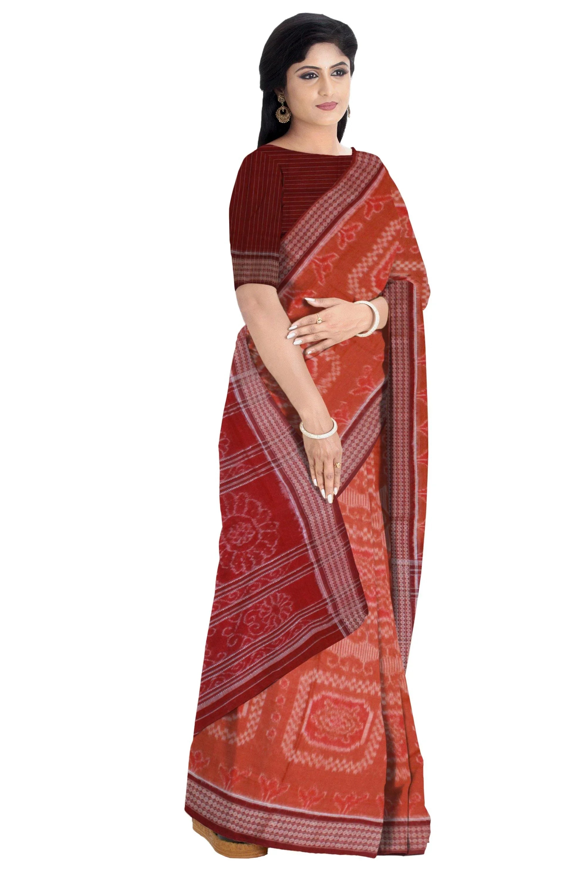 Light Maroon Cotton Saree - Koshali Arts & Crafts Enterprise