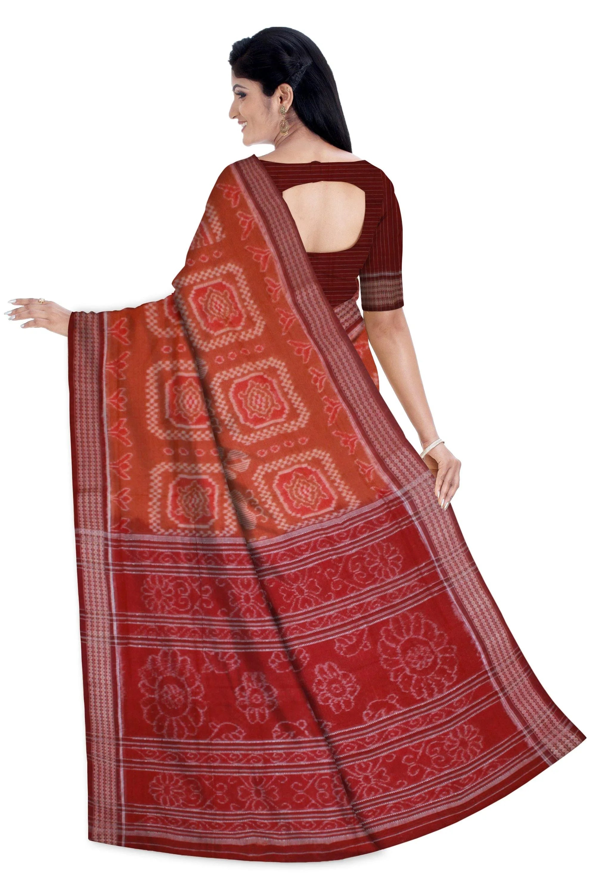 Light Maroon Cotton Saree - Koshali Arts & Crafts Enterprise