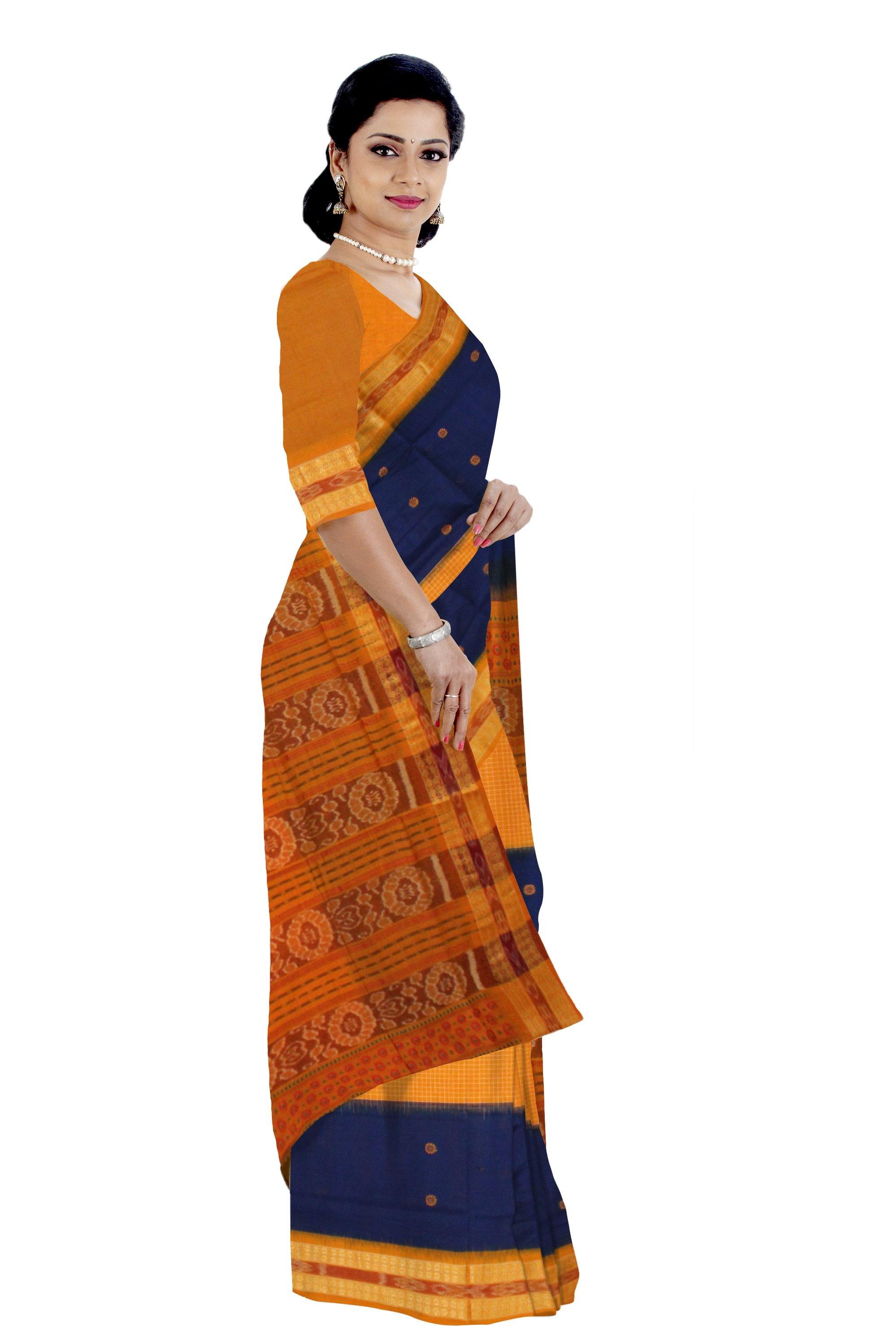 Exclusive Sambalpuri Blue and yellow color Saree With Flower Bomkei With Blouse Piece. - Koshali Arts & Crafts Enterprise