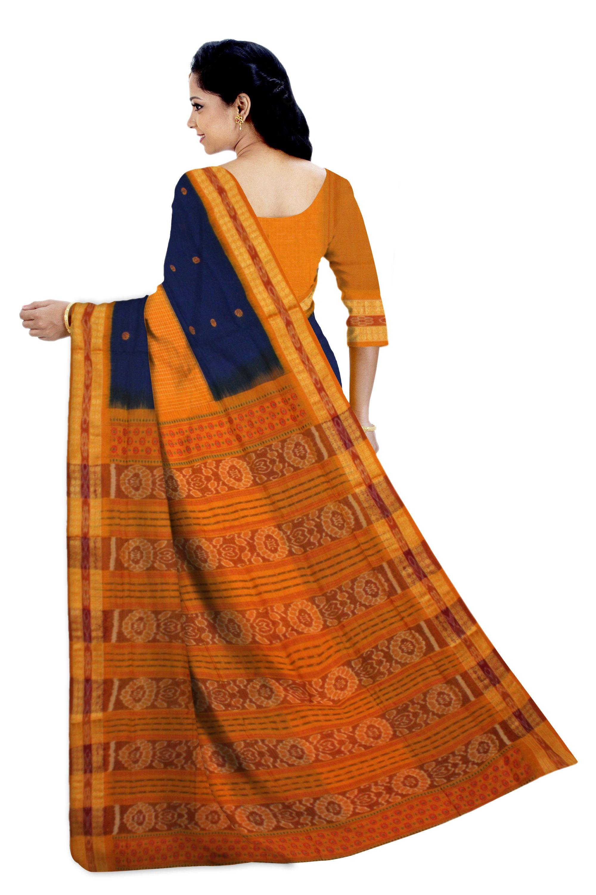 Exclusive Sambalpuri Blue and yellow color Saree With Flower Bomkei With Blouse Piece. - Koshali Arts & Crafts Enterprise