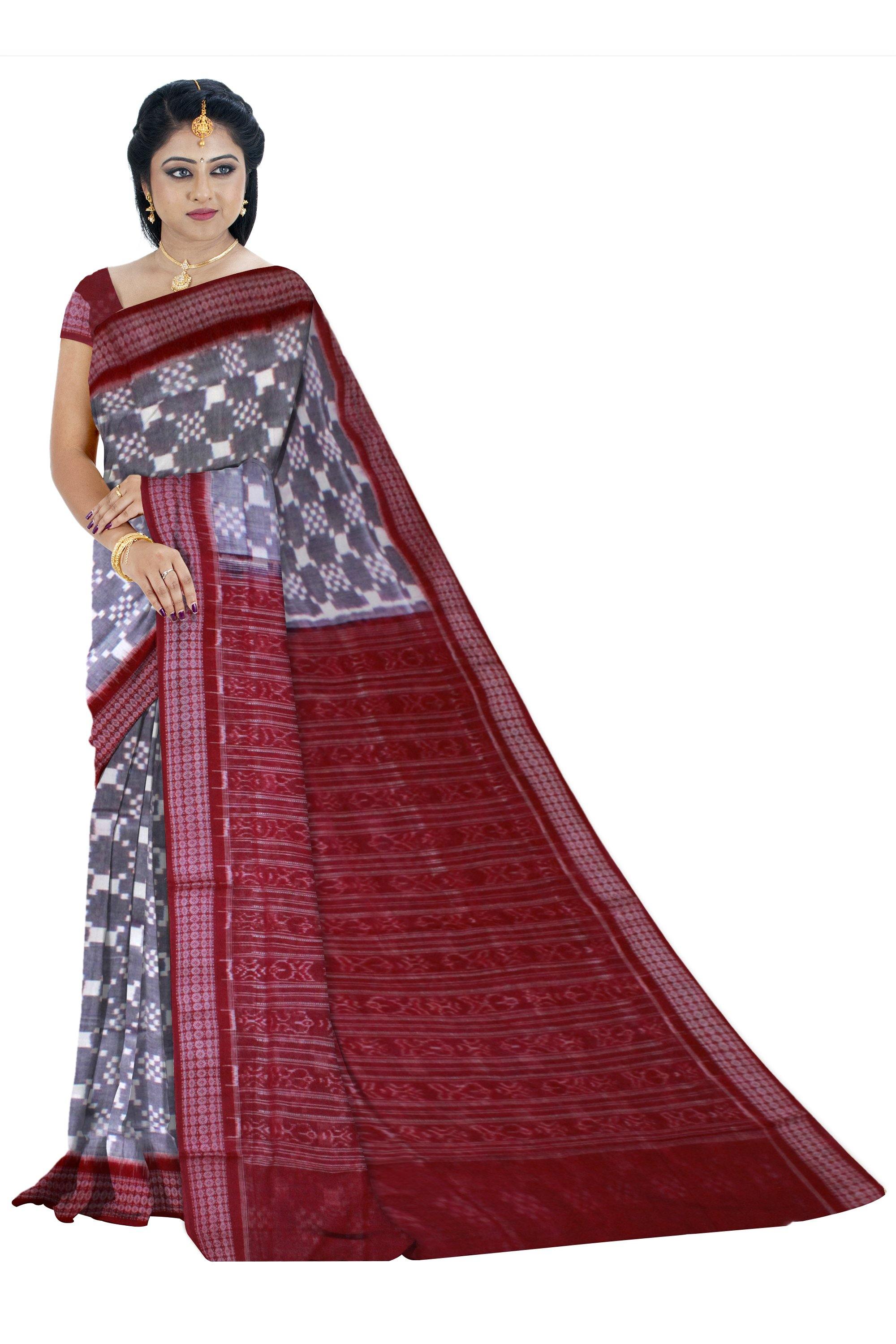 Exclusive Sambalpuri light Grey Saree with Sapta print With Blouse Piece. - Koshali Arts & Crafts Enterprise