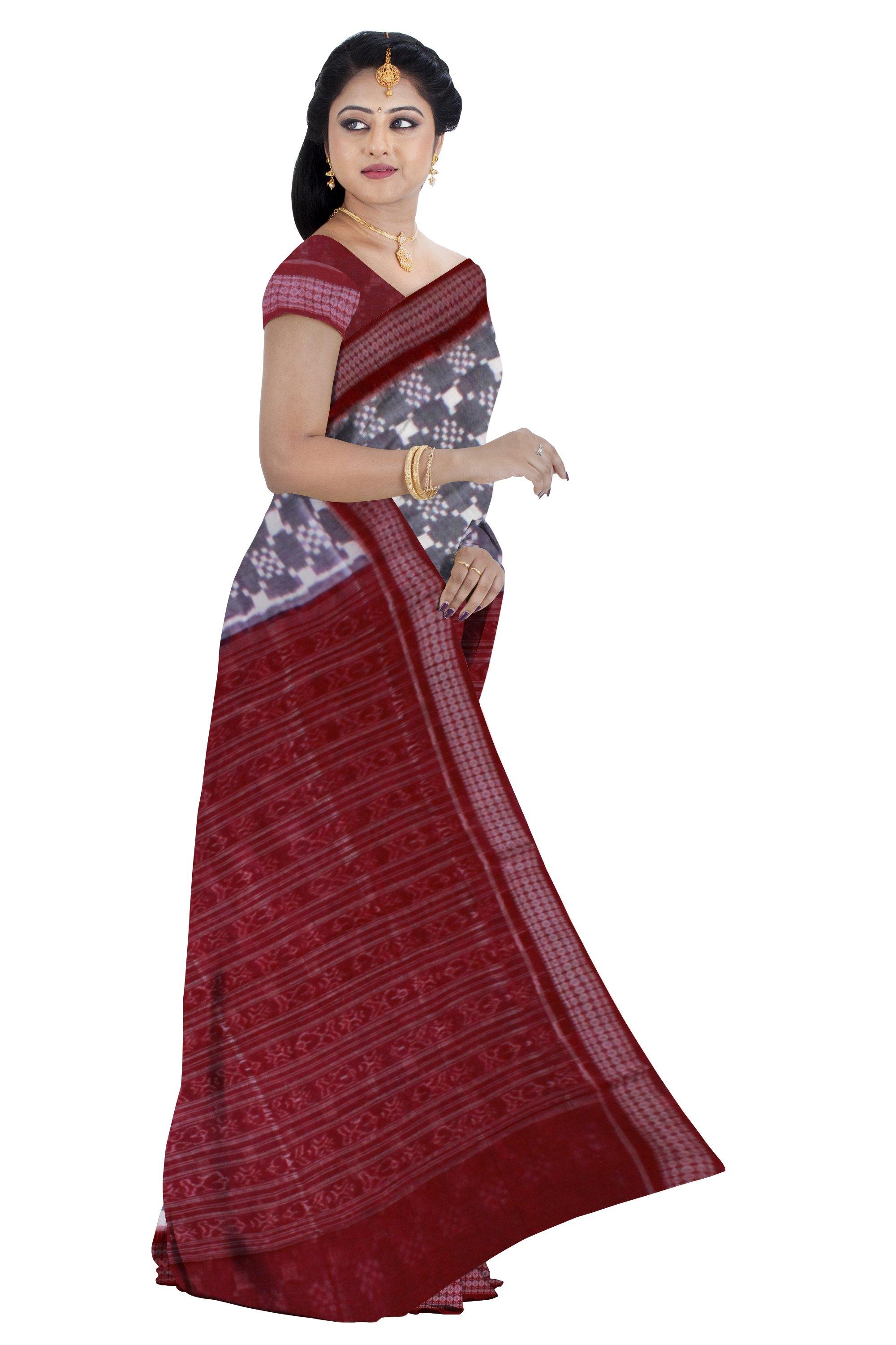 Exclusive Sambalpuri light Grey Saree with Sapta print With Blouse Piece. - Koshali Arts & Crafts Enterprise