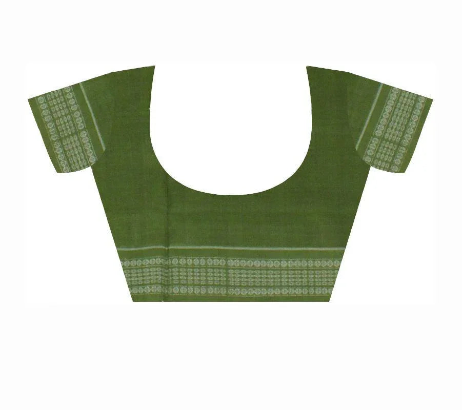 A Sambalpuri Handwoven Black Color Saree With Green Border And Pallu with Blouse Piece - Koshali Arts & Crafts Enterprise