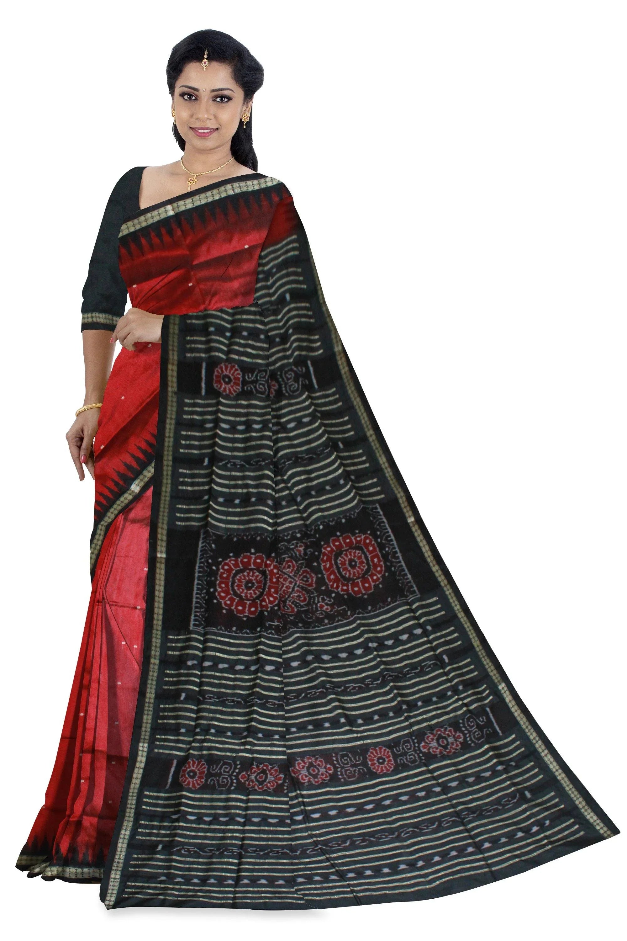 Maroon color booty pattern sonepur pata saree. - Koshali Arts & Crafts Enterprise
