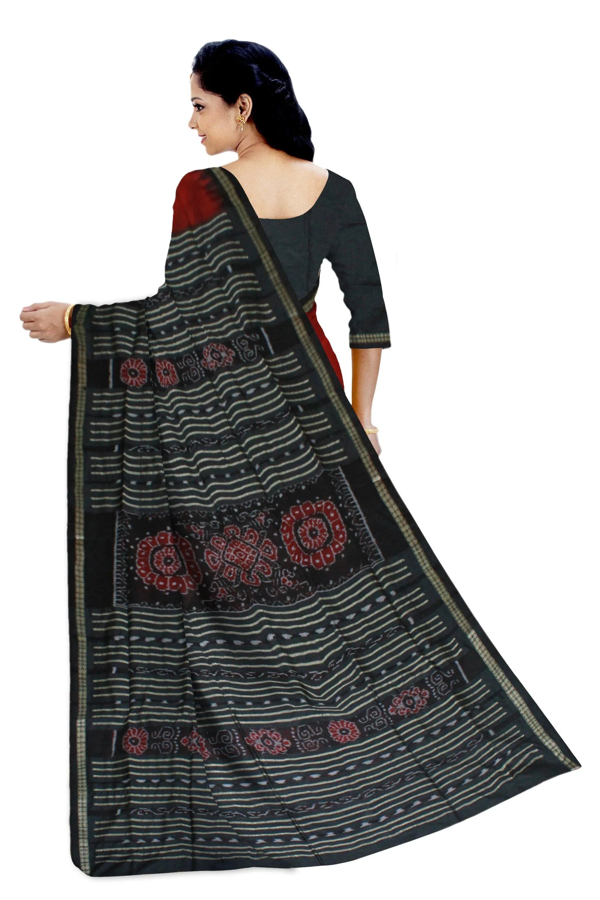 Maroon color booty pattern sonepur pata saree. - Koshali Arts & Crafts Enterprise