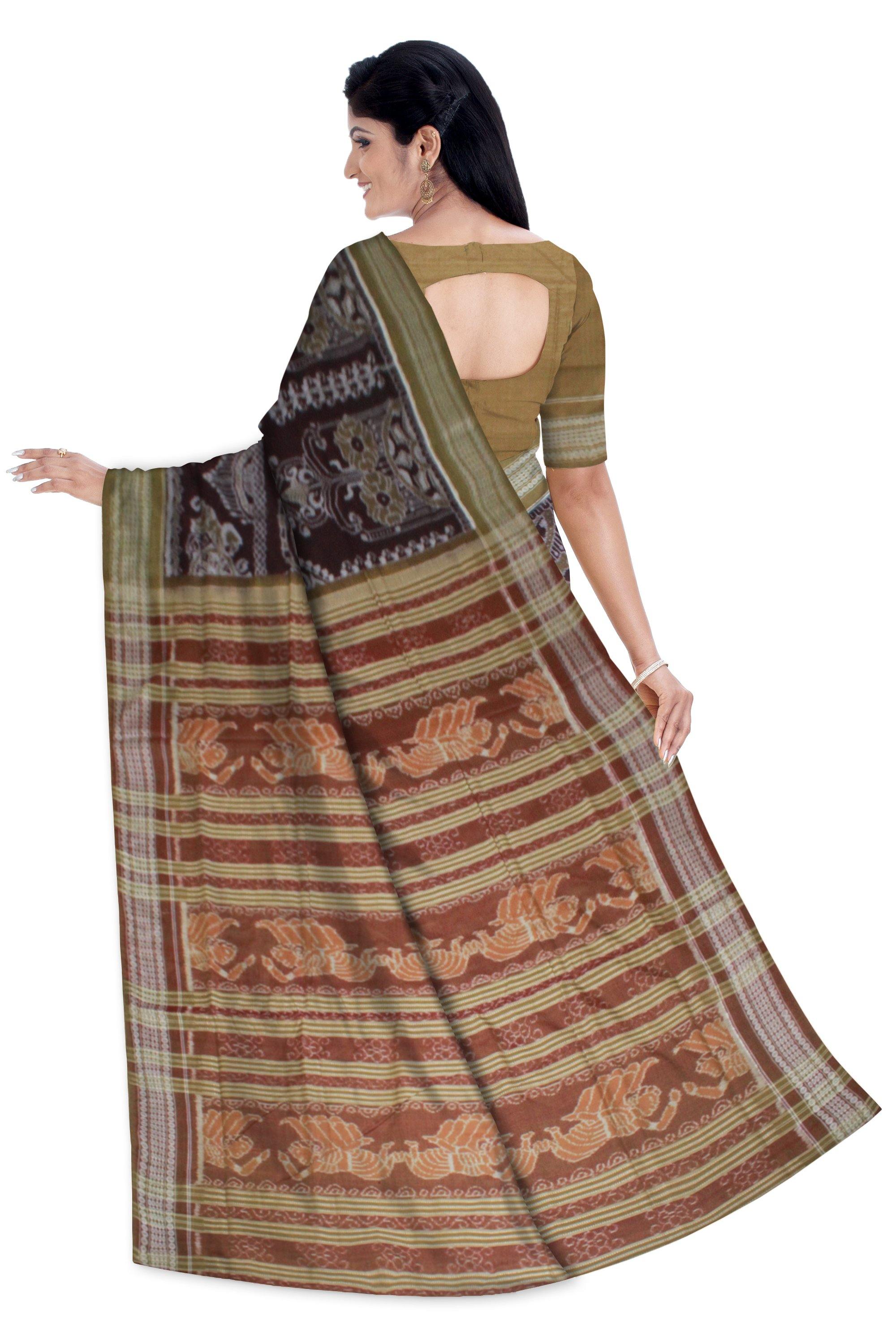 Dark brown Sambalpuri Cotton IKAT saree - Koshali Arts & Crafts Enterprise