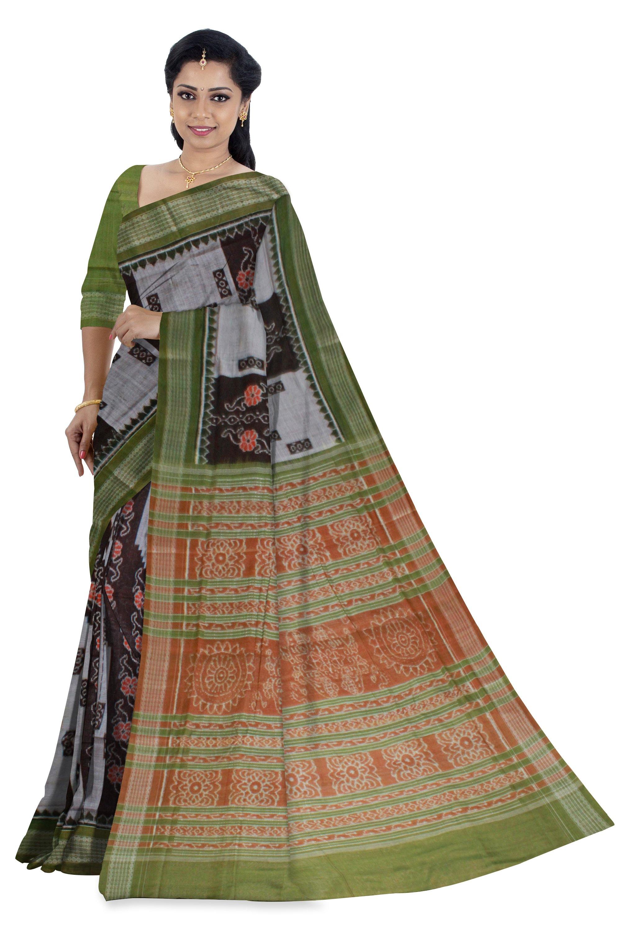 Authentic Sambalpuri cotton saree with flora print with blouse piece - Koshali Arts & Crafts Enterprise
