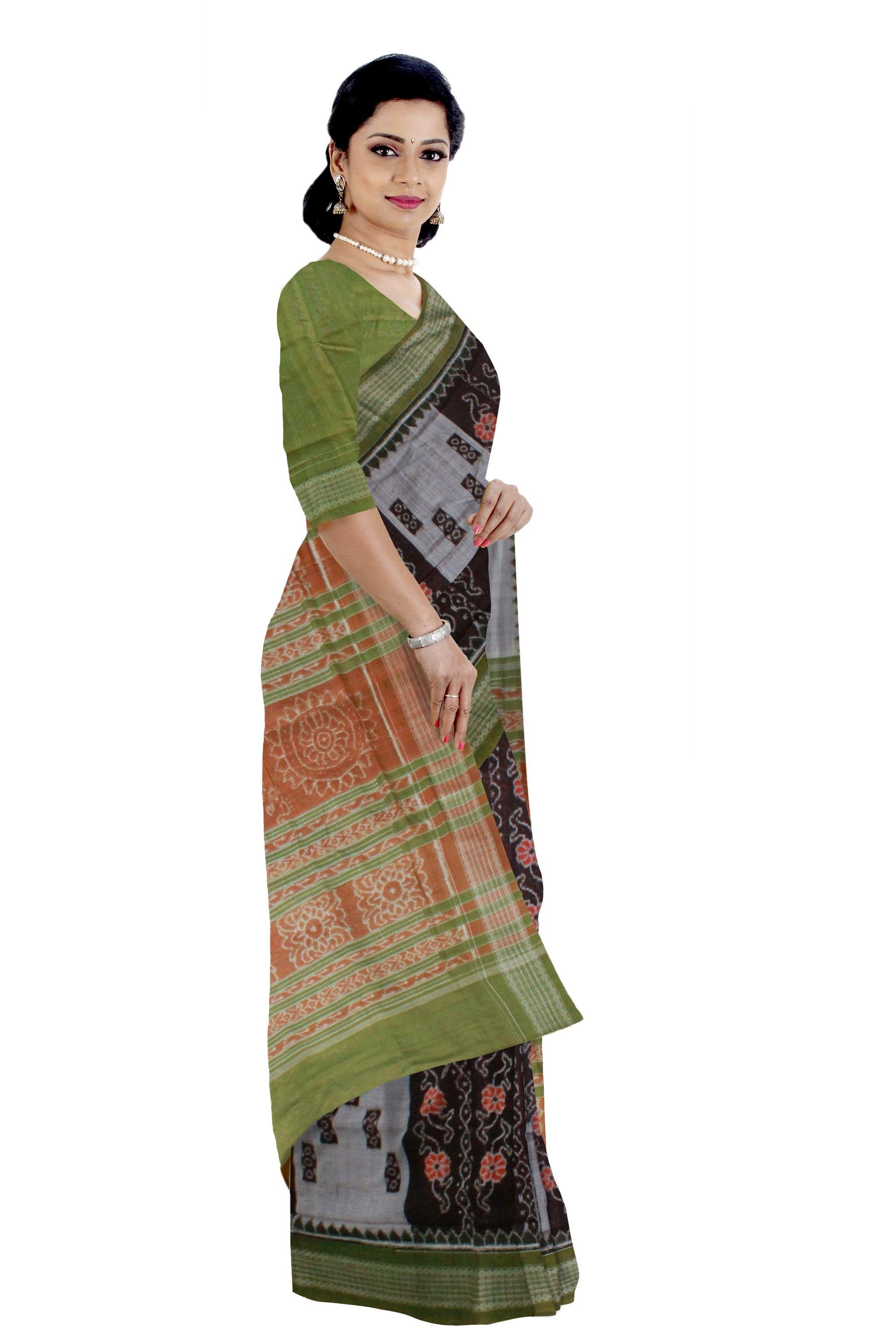 Authentic Sambalpuri cotton saree with flora print with blouse piece - Koshali Arts & Crafts Enterprise