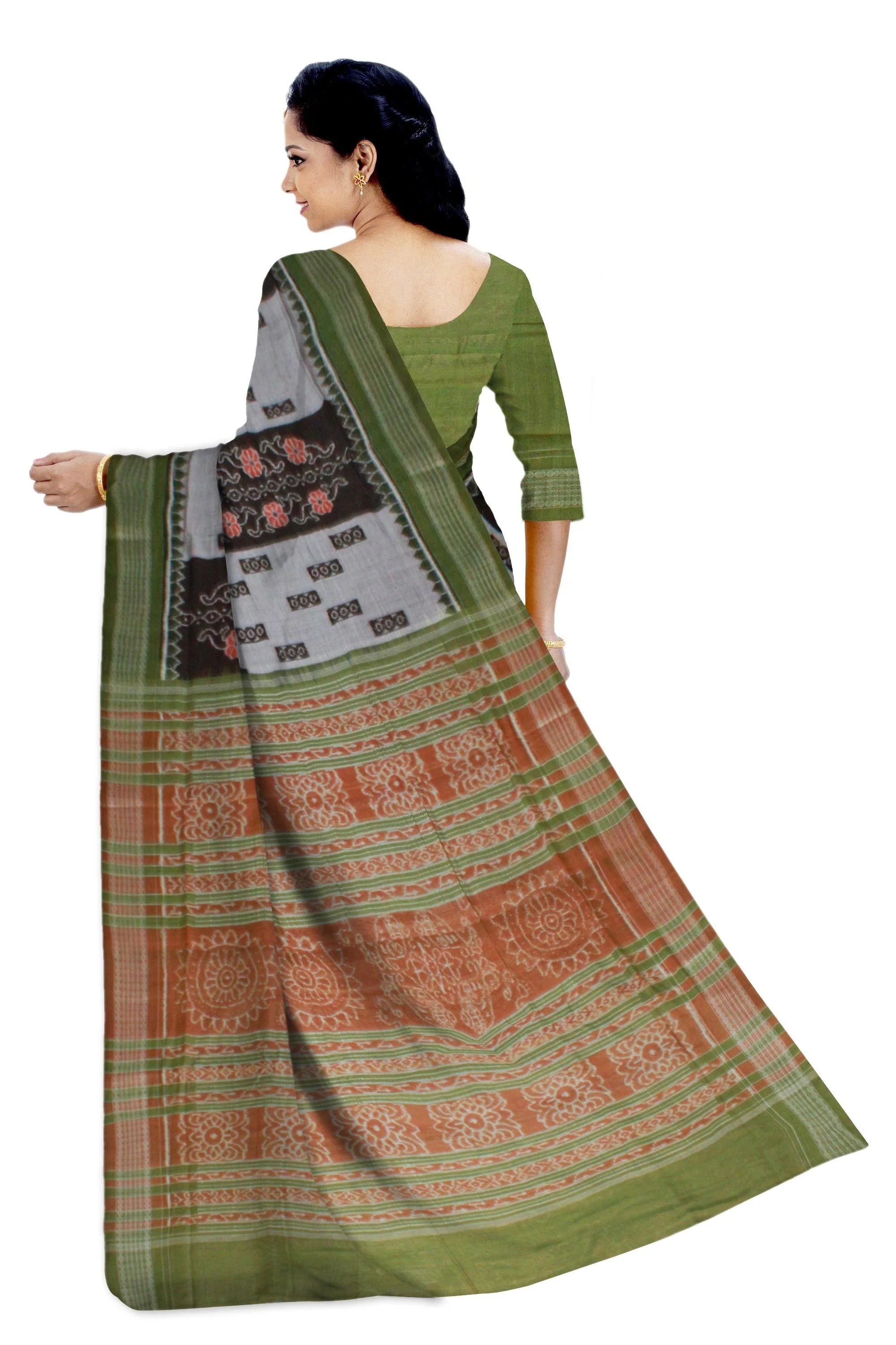 Authentic Sambalpuri cotton saree with flora print with blouse piece - Koshali Arts & Crafts Enterprise