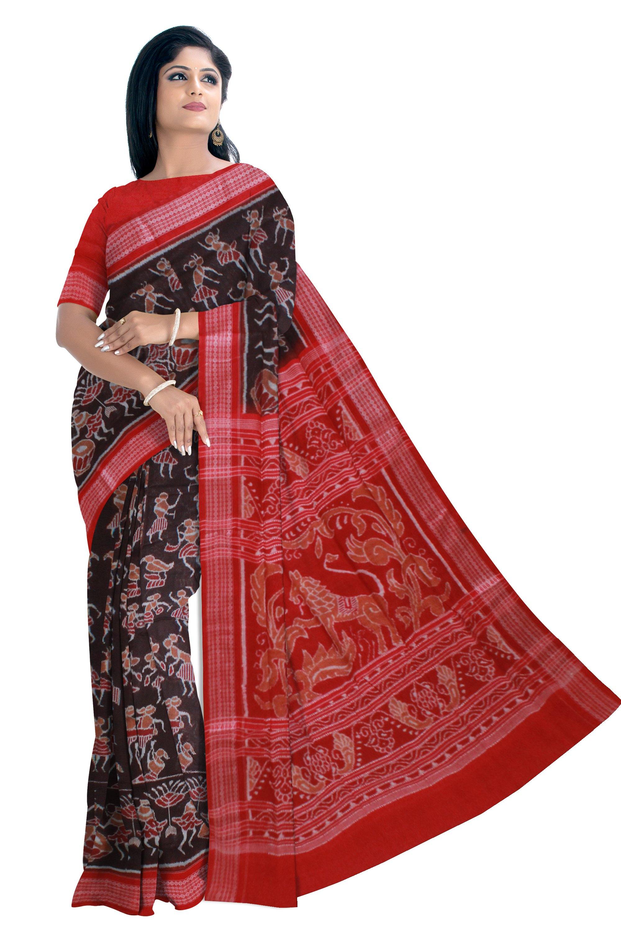 Tribal Dance Pattern Sambalpuri cotton Saree - Koshali Arts & Crafts Enterprise