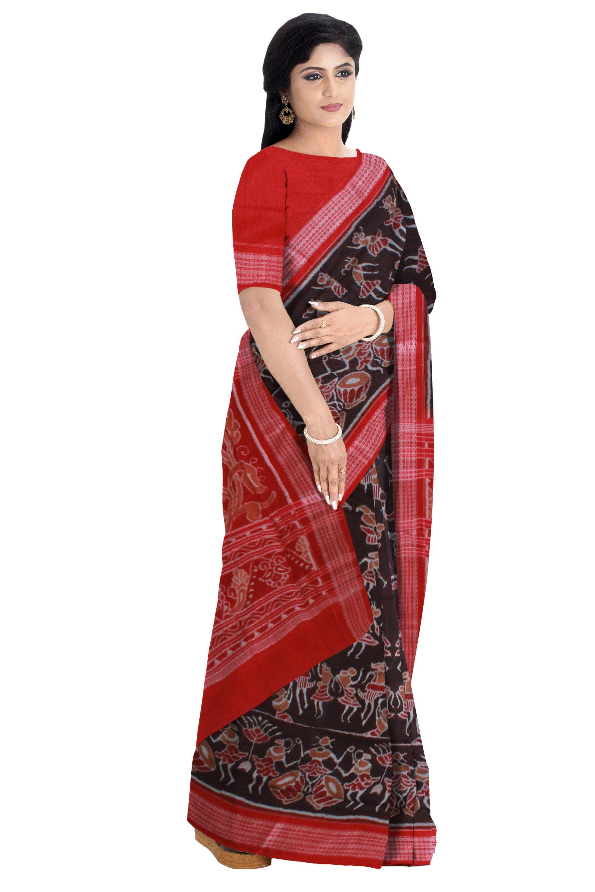 Tribal Dance Pattern Sambalpuri cotton Saree - Koshali Arts & Crafts Enterprise