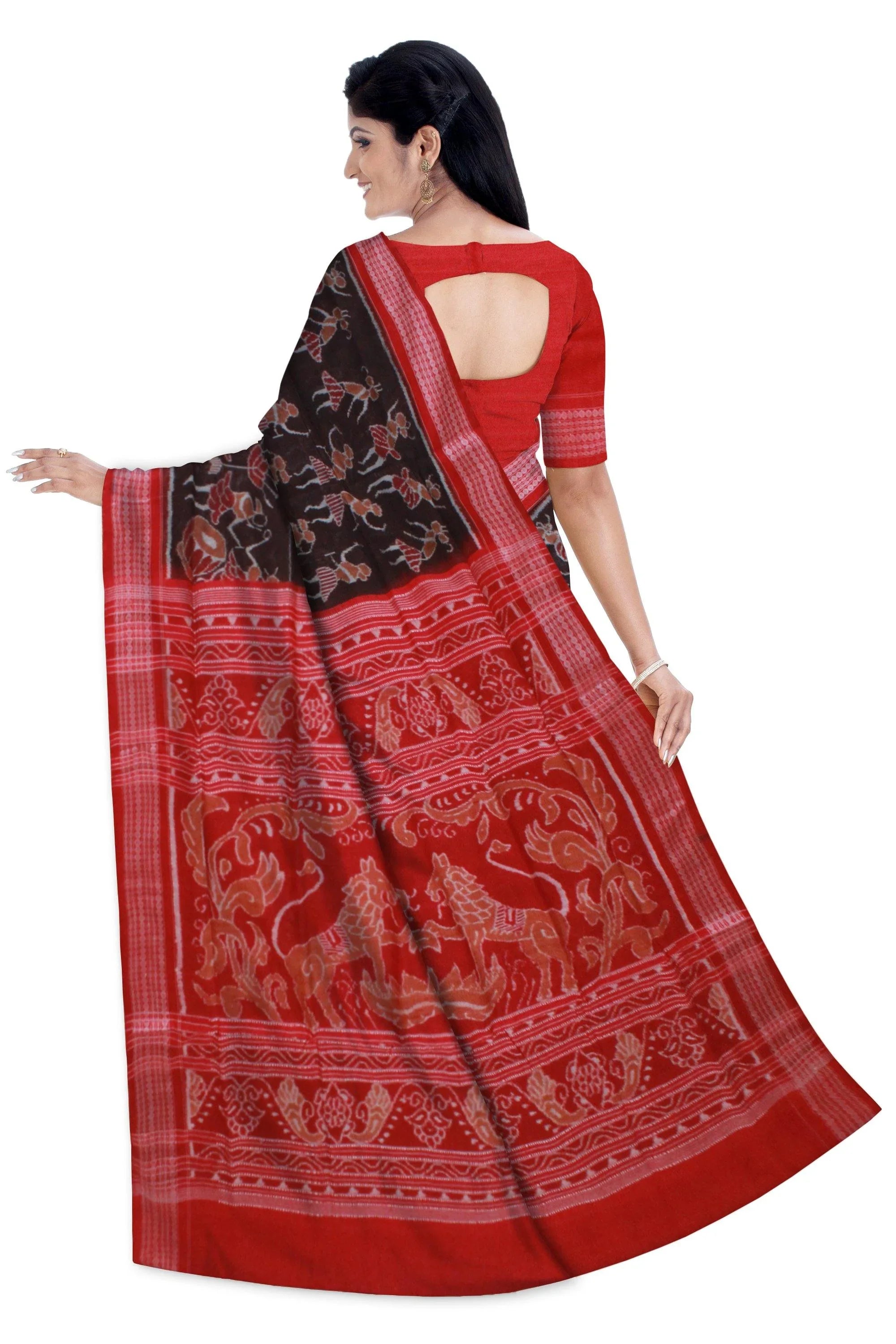 Tribal Dance Pattern Sambalpuri cotton Saree - Koshali Arts & Crafts Enterprise