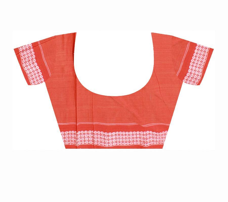 Brown color flora print cotton Sambalpuri saree with blouse piece - Koshali Arts & Crafts Enterprise