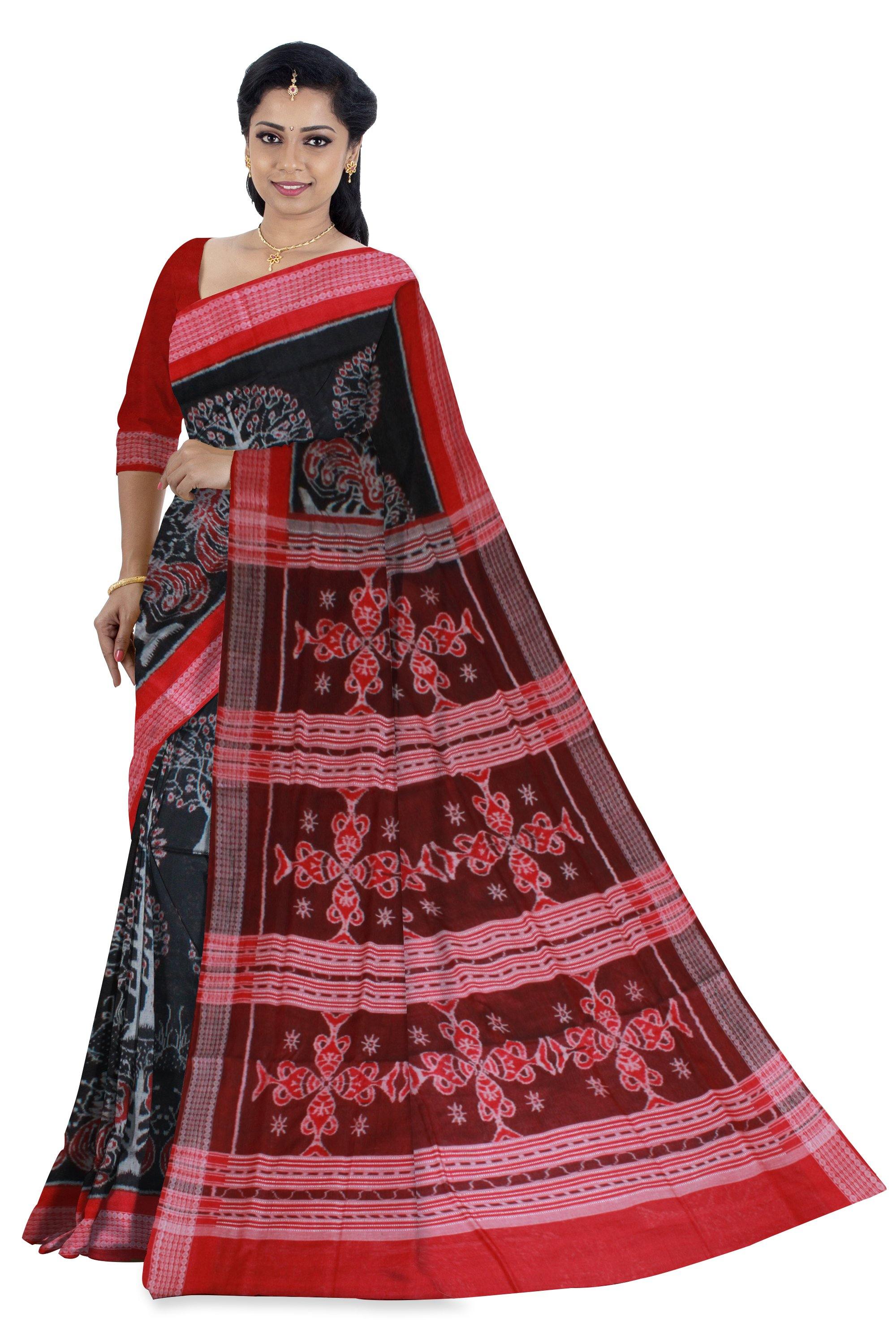 Sambalpuri cotton IKAT saree with tree design - Koshali Arts & Crafts Enterprise