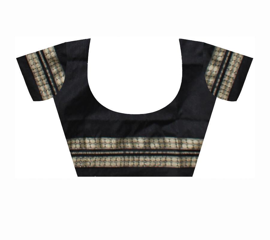 Blue color pata saree, Black in pallu. With blouse piece - Koshali Arts & Crafts Enterprise