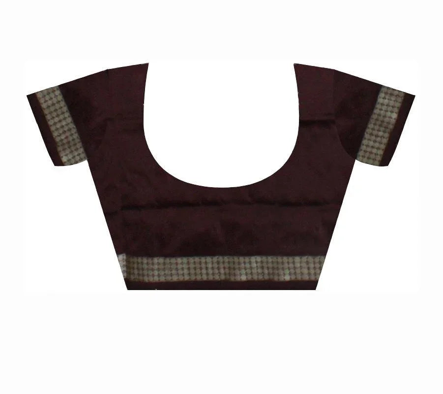 Red, Blue & Grey Colour Sambalpuri Pata Saree with small bomkei pattern with blouse piece - Koshali Arts & Crafts Enterprise