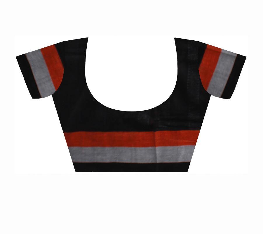 Sambalpuri handwoven saree in gray and black color with blouse piece - Koshali Arts & Crafts Enterprise