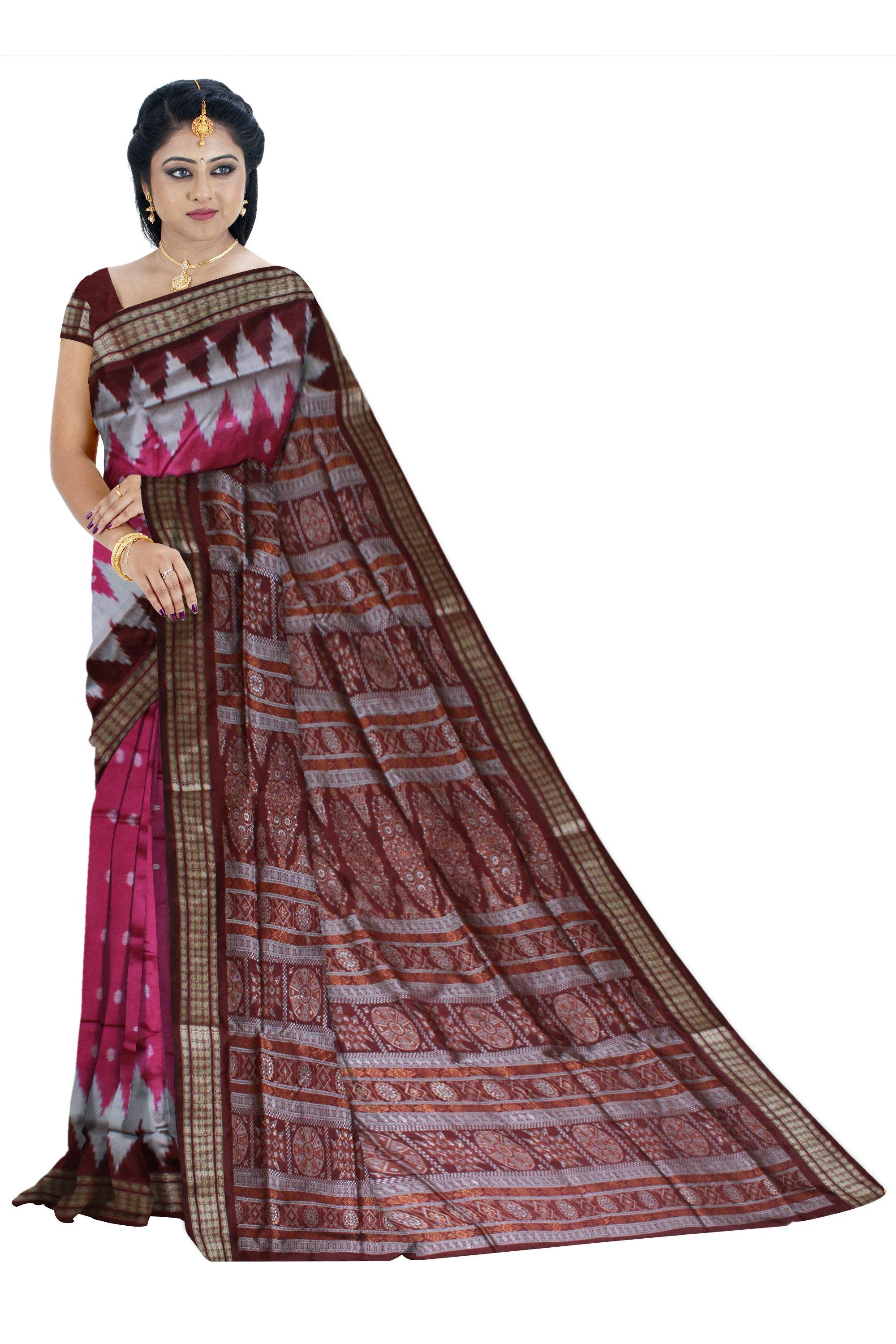 Pink color Pata Saree with small bomkei pattern - Koshali Arts & Crafts Enterprise