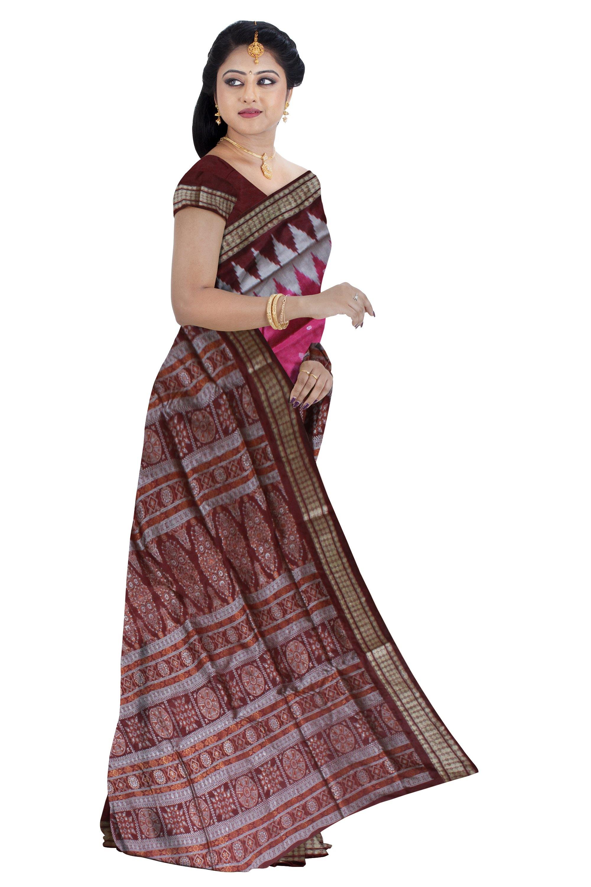 Pink color Pata Saree with small bomkei pattern - Koshali Arts & Crafts Enterprise