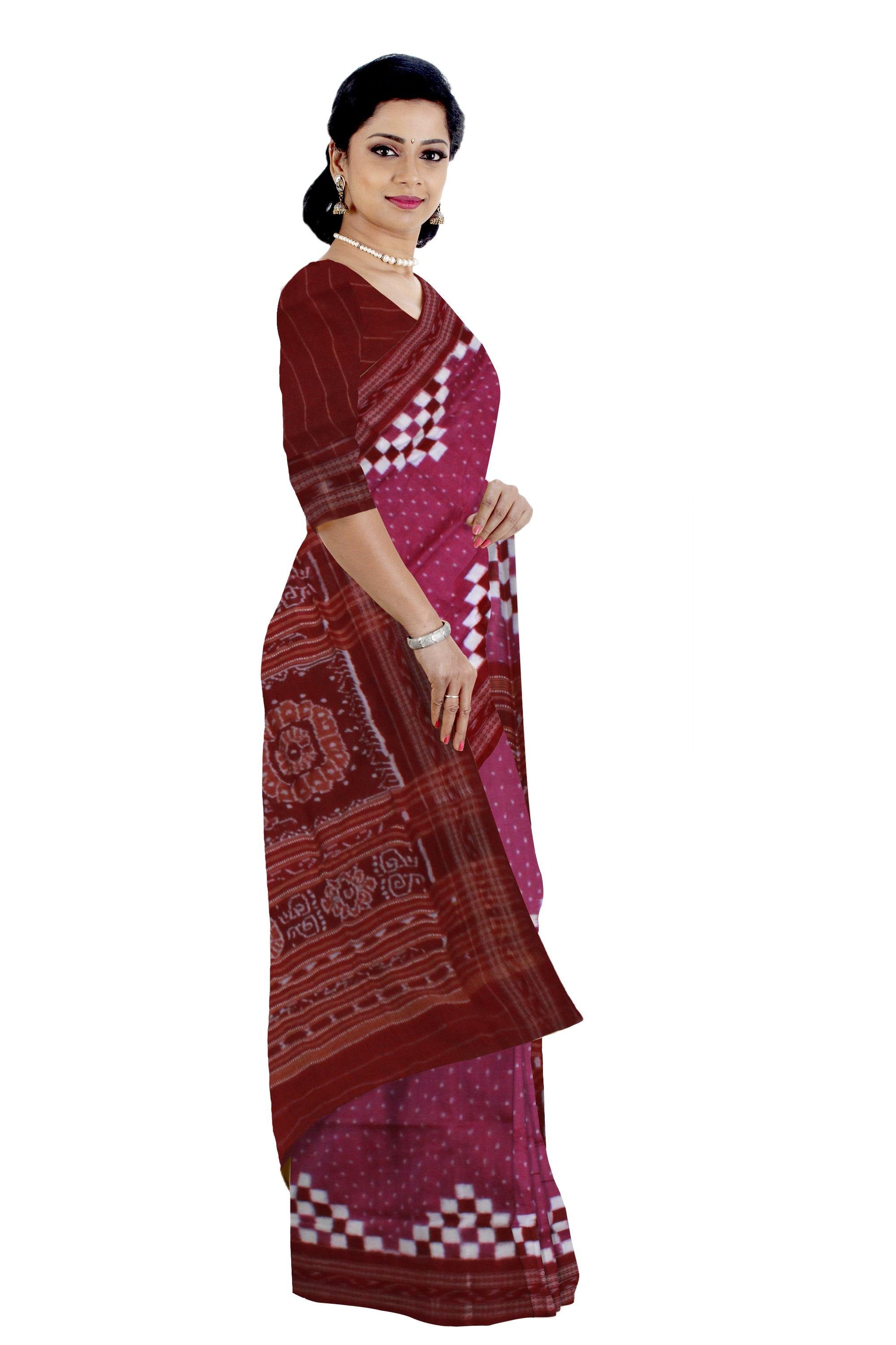 Pink Sambalpuri Sapta design Cotton Saree without blouse piece. - Koshali Arts & Crafts Enterprise
