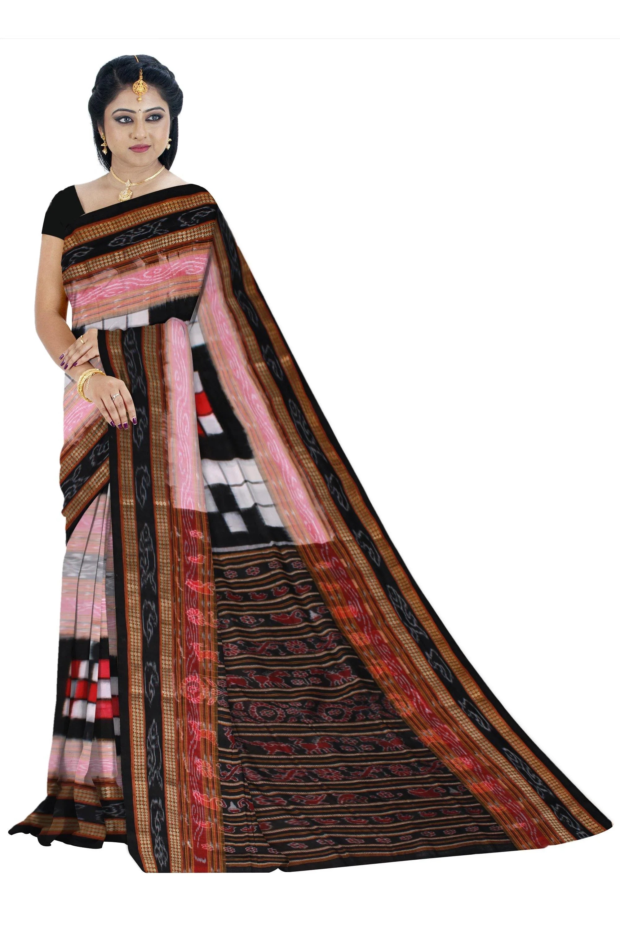 Traditional Bichitrapuri Contrast color saree Without blouse piece. - Koshali Arts & Crafts Enterprise