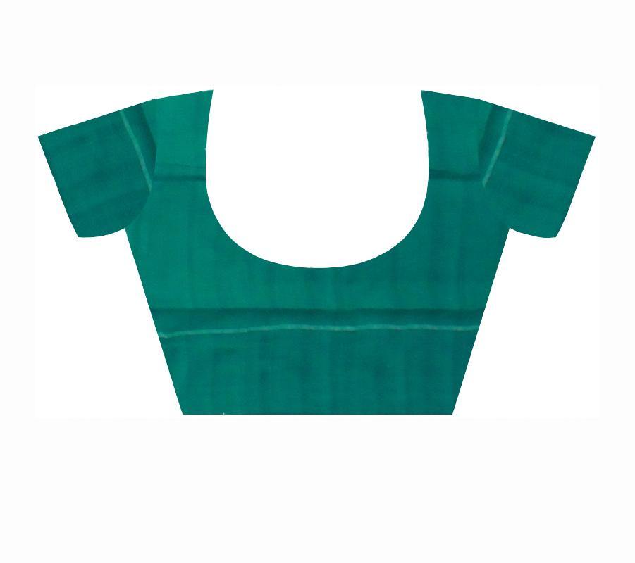 Sambalpuri Handwoven IKAT cotton Saree With plane border in Black and Green Color with Blouse Piece - Koshali Arts & Crafts Enterprise