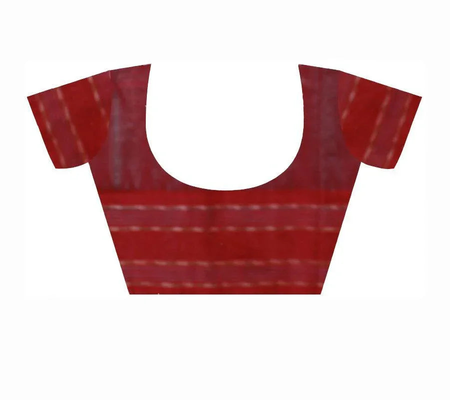 Handwoven Sambalpuri Saree, with plain body and brown border with blouse piece - Koshali Arts & Crafts Enterprise