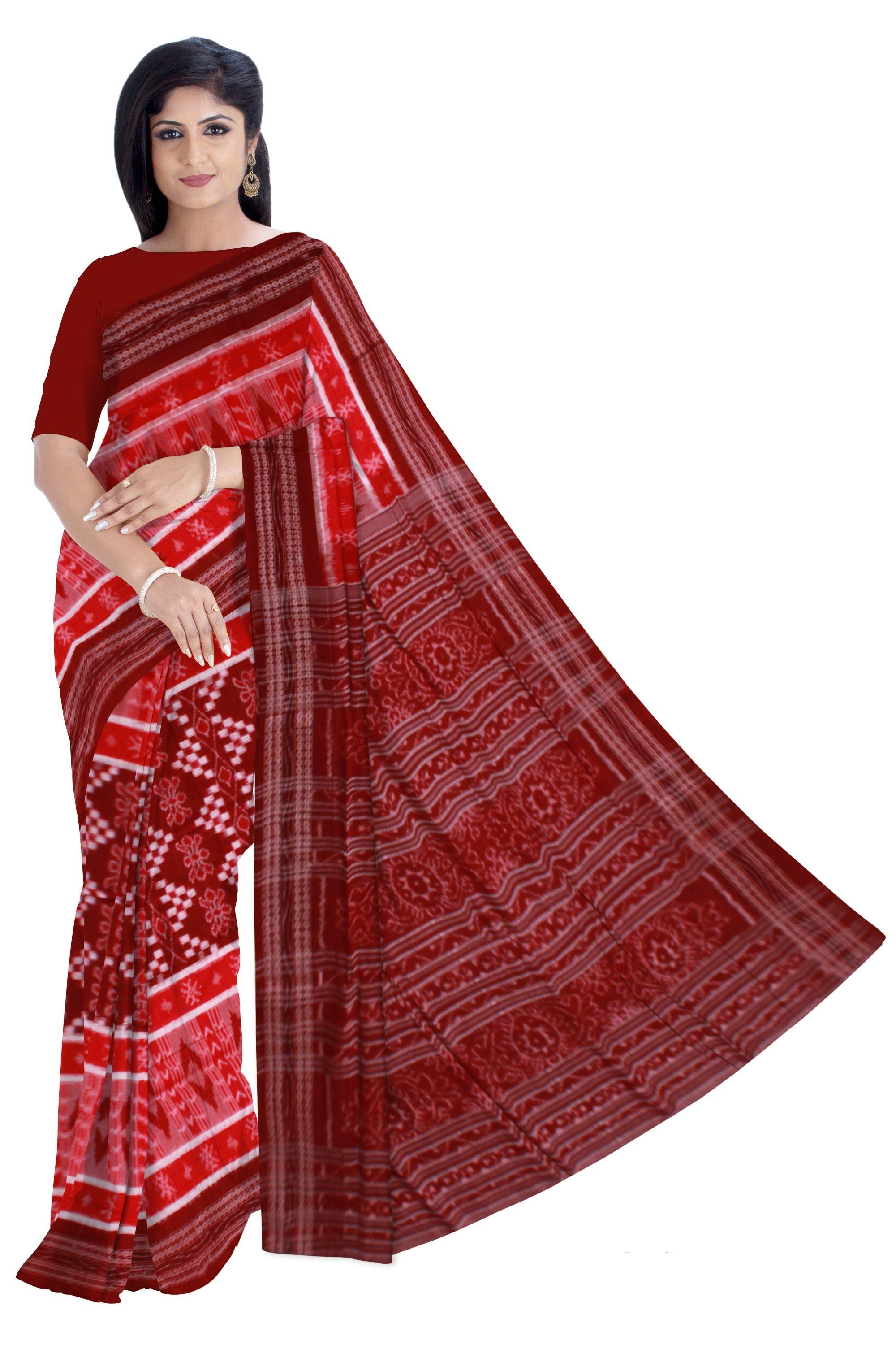 Pasapali Sapta Design Saree in Maroon color - Koshali Arts & Crafts Enterprise