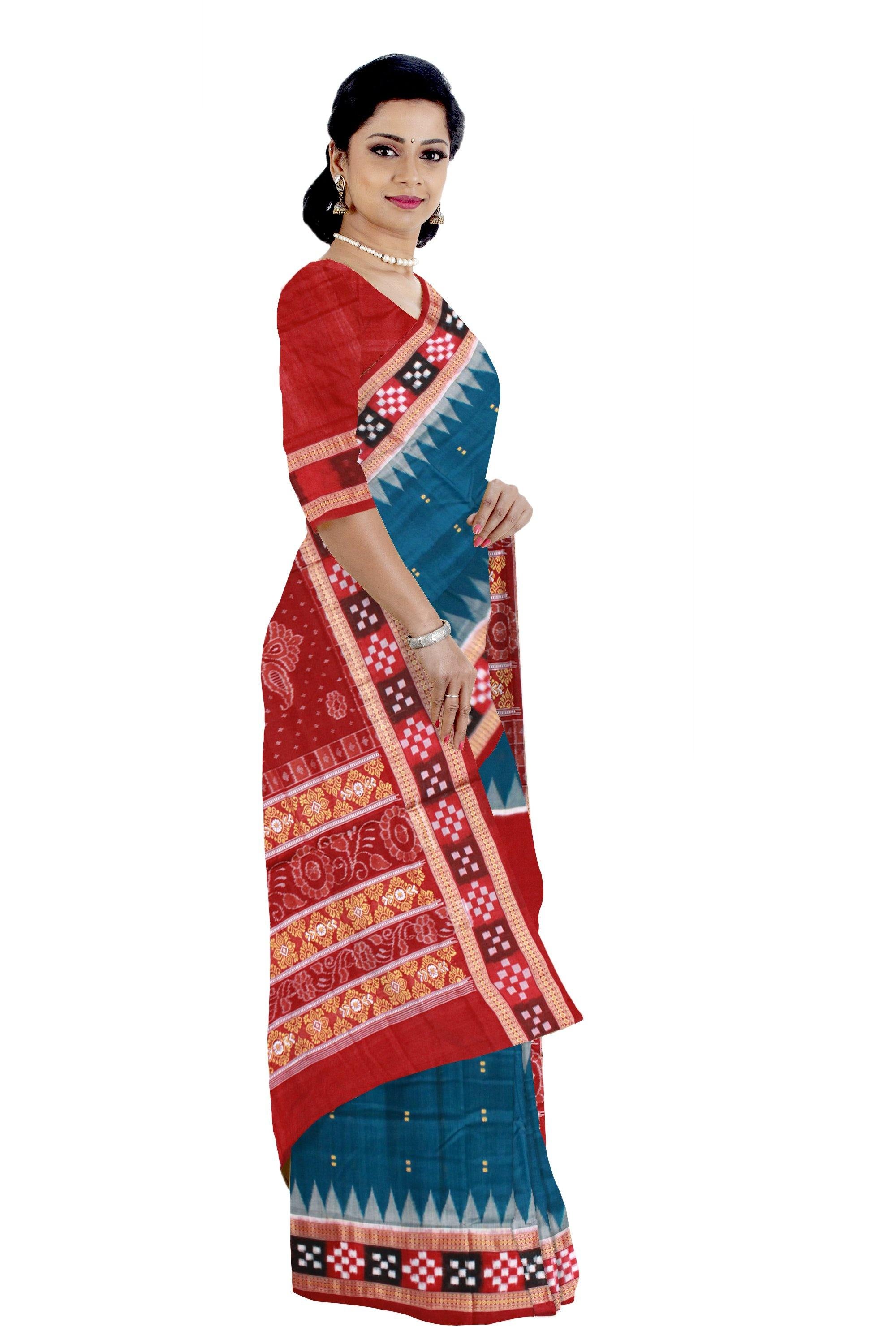 Tin Fera Bomkei Pattern Sambalpuri Saree in Maroon and in Blue - Koshali Arts & Crafts Enterprise